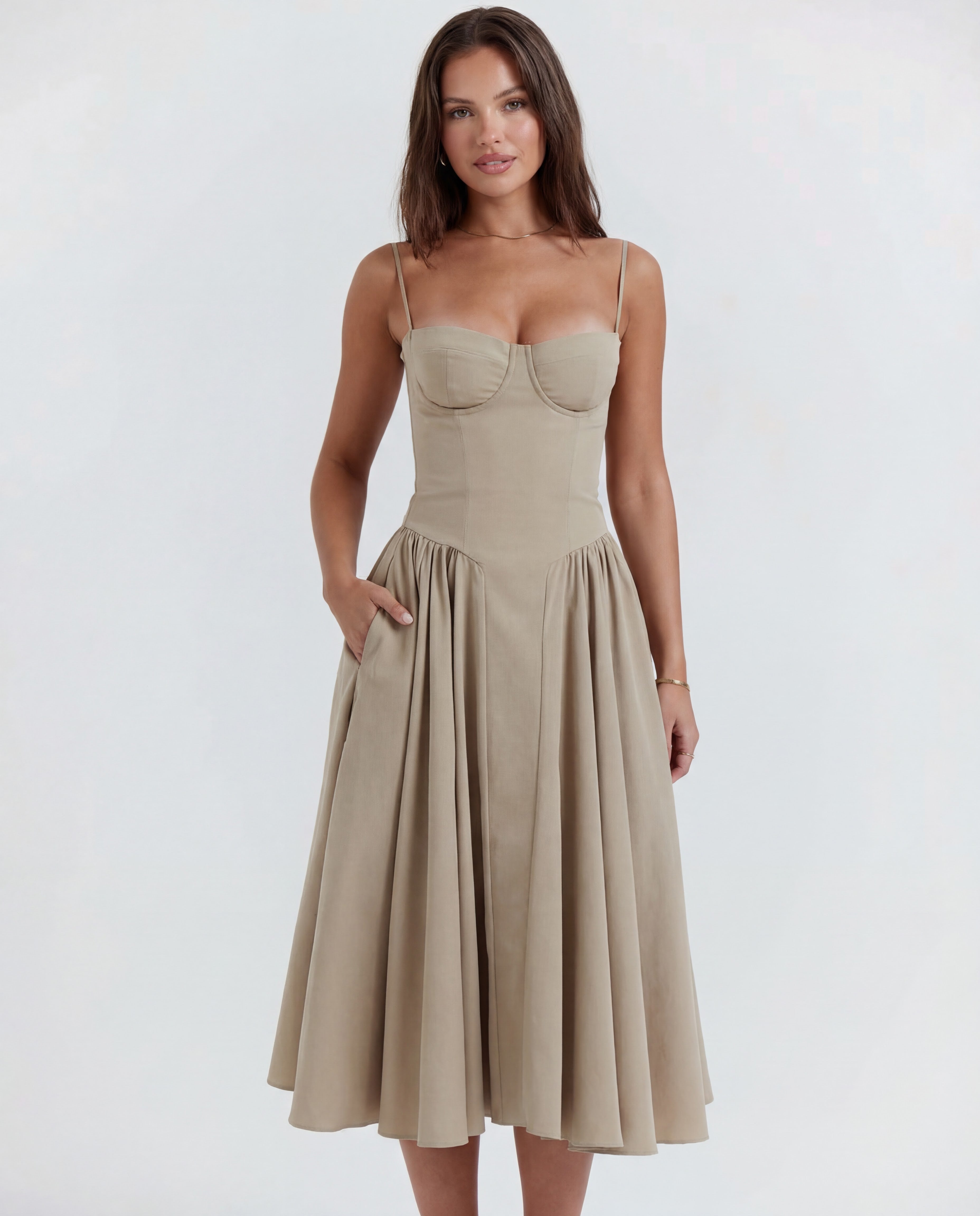 Underwired Sweetheart Neckline Midi Dress Women UK – Wedding Guest Cocktail Evening Gown, Garden Party