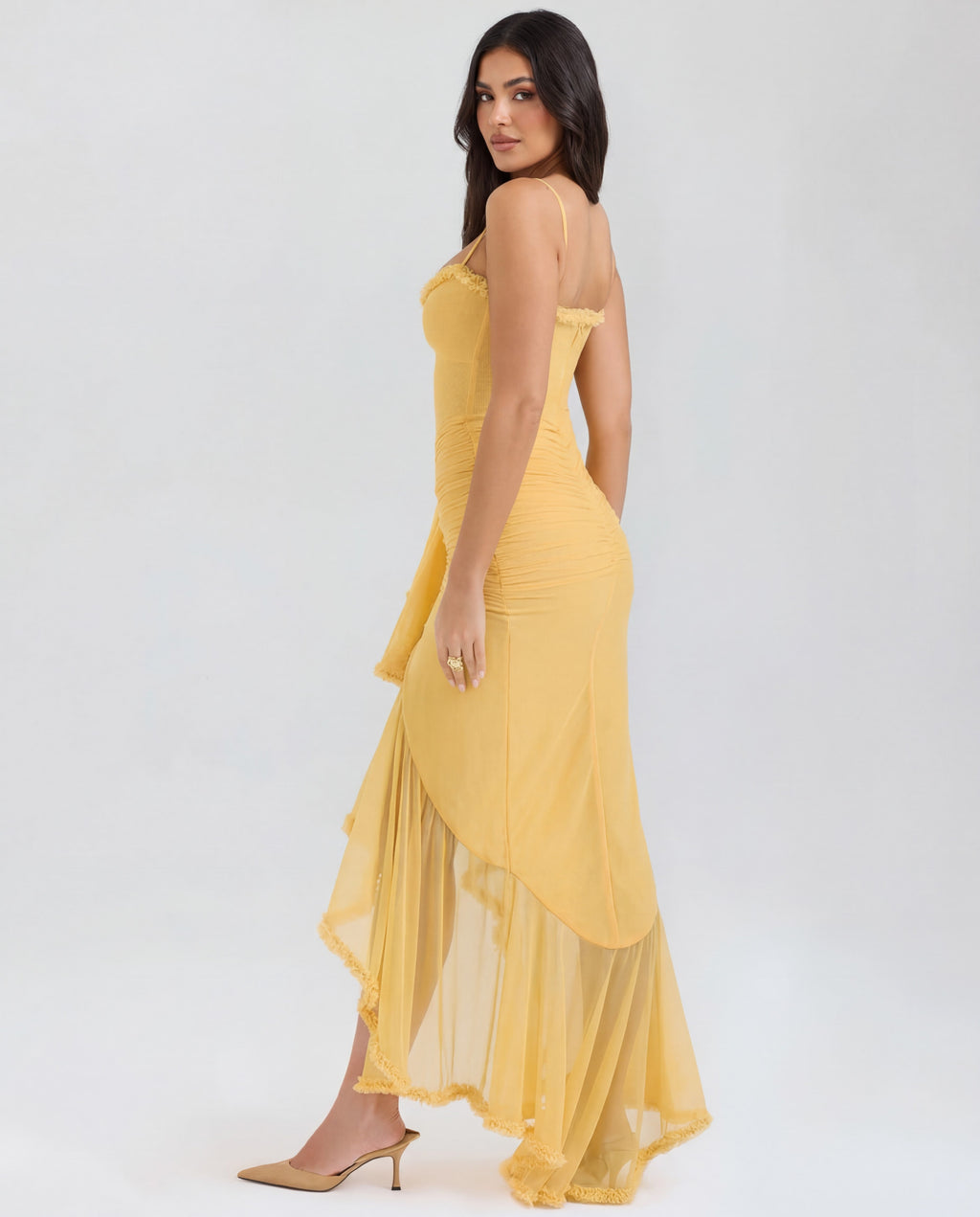 Cascading Ruffle Maxi Dress Women UK – Wedding Guest Evening Gown, Formal Occasion
