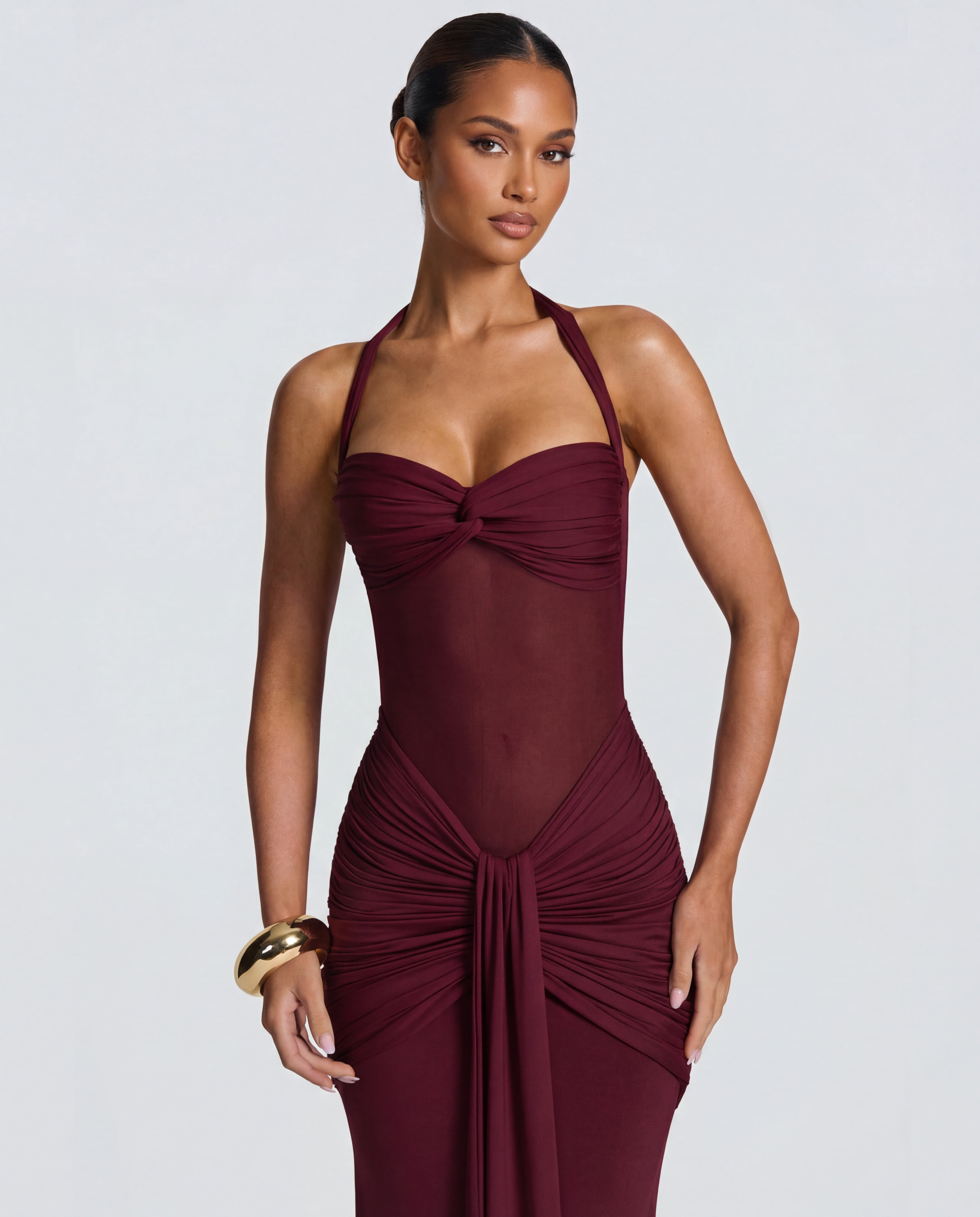 Yellow Ruched Maxi Dress Women UK – Summer Evening Wear, Wedding Guest