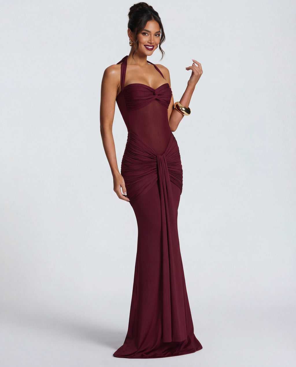 Yellow Ruched Maxi Dress Women UK – Summer Evening Wear, Wedding Guest