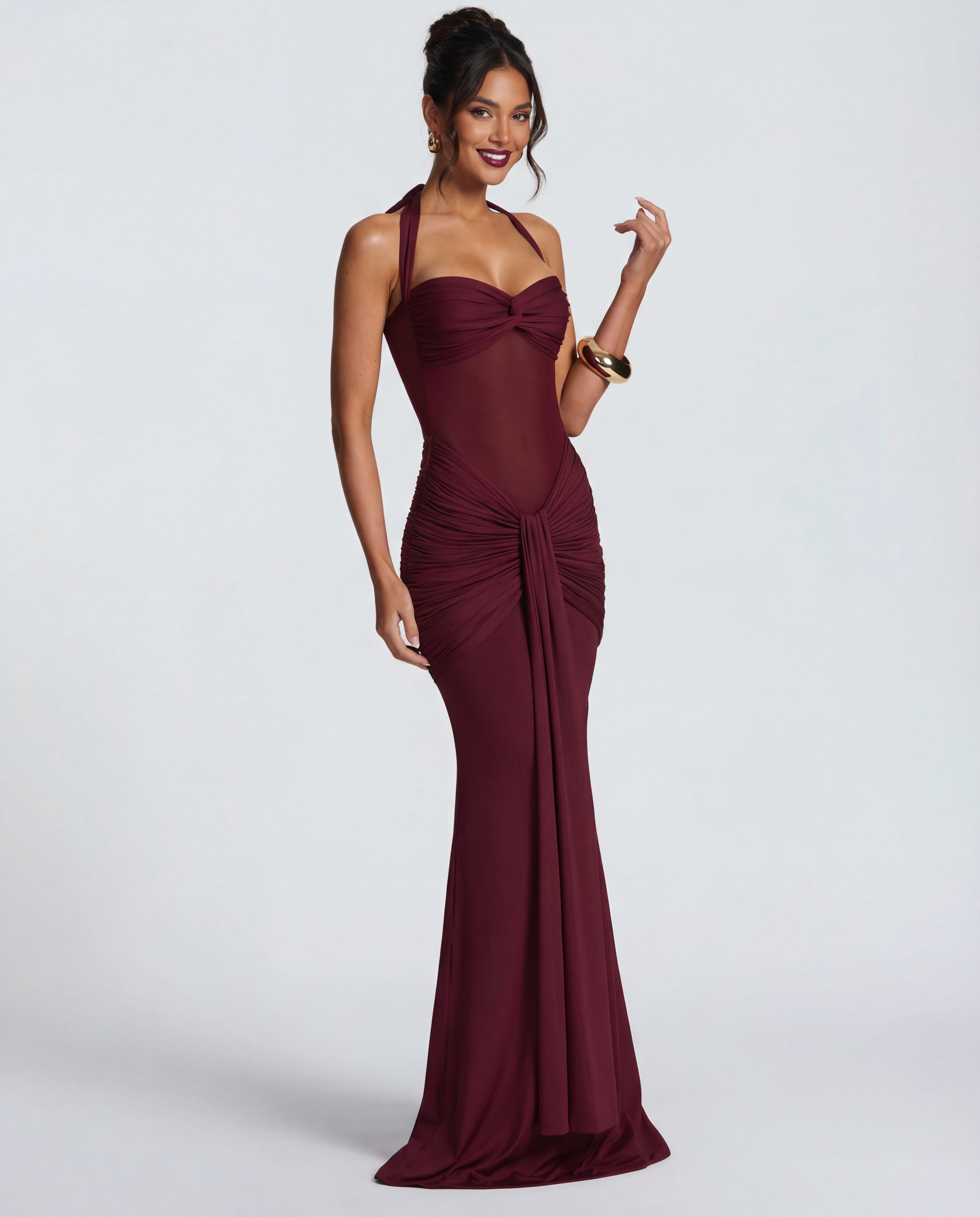 Yellow Ruched Maxi Dress Women UK – Summer Evening Wear, Wedding Guest