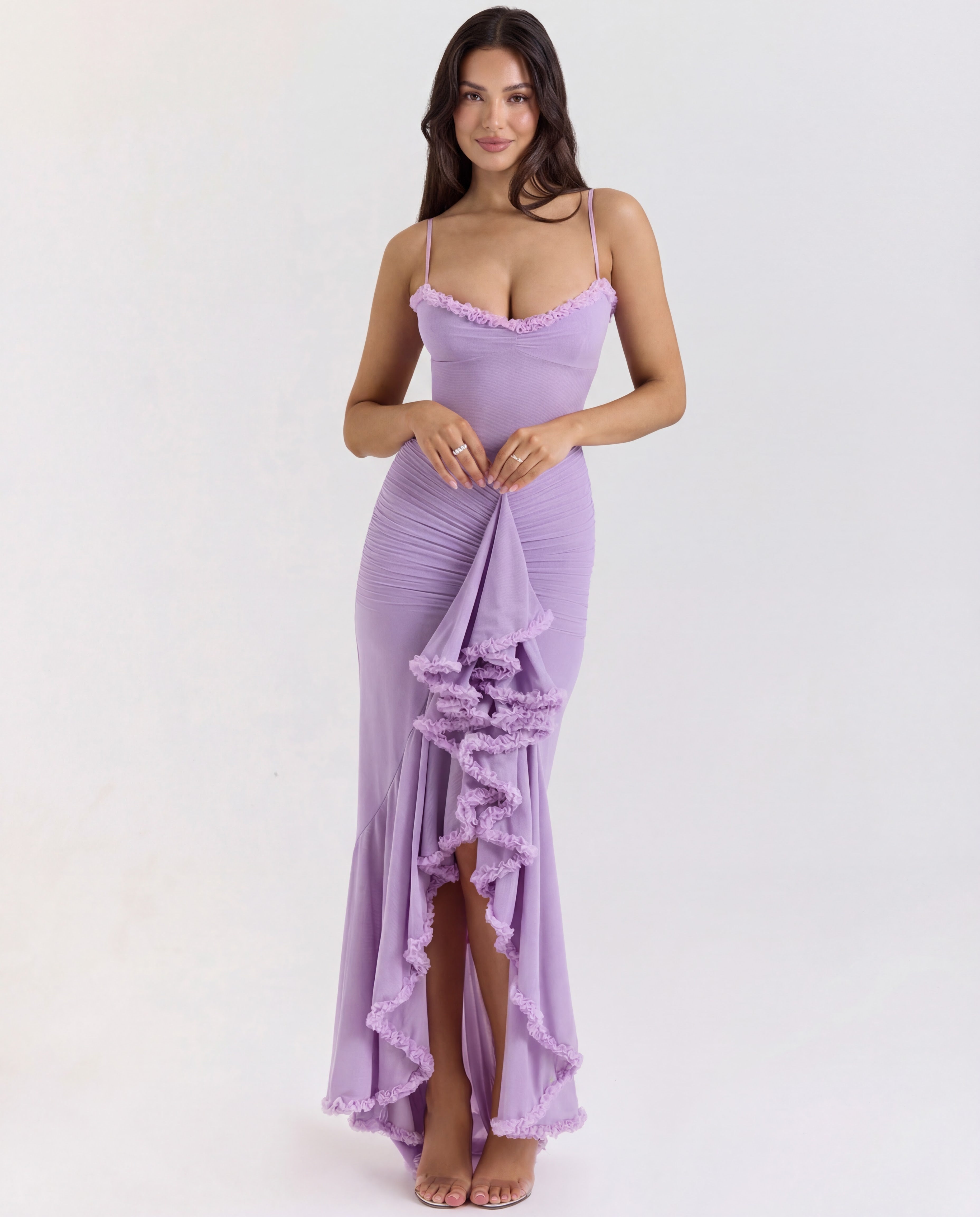 Cascading Ruffle Maxi Dress Women UK – Wedding Guest Evening Gown, Formal Occasion