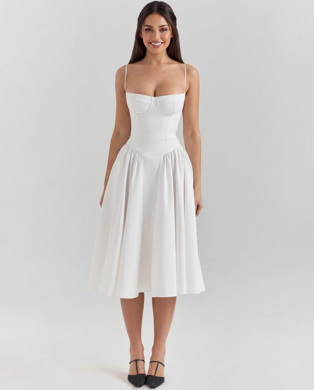 Underwired Sweetheart Neckline Midi Dress Women UK – Wedding Guest Cocktail Evening Gown, Garden Party