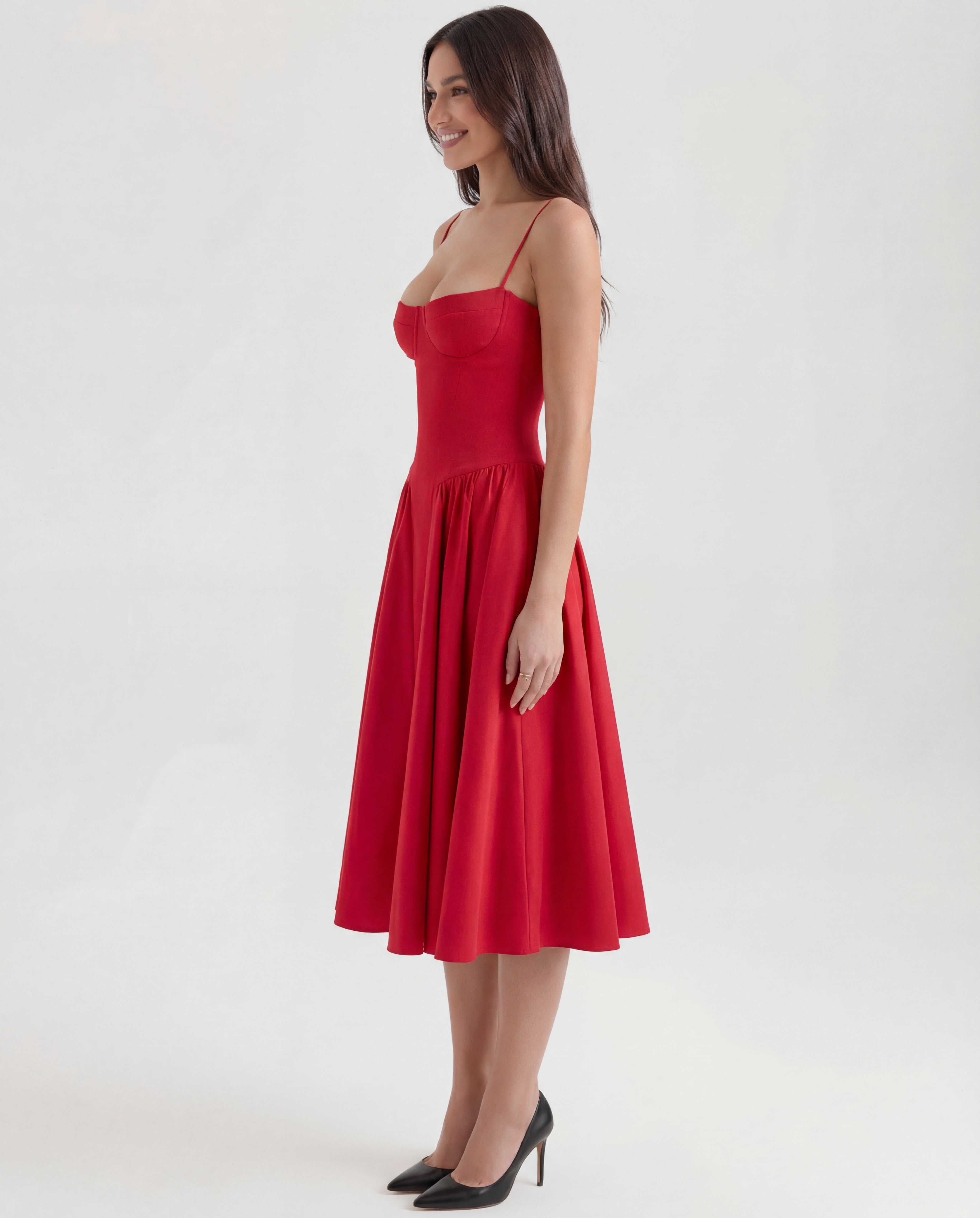 Underwired Sweetheart Neckline Midi Dress Women UK – Wedding Guest Cocktail Evening Gown, Garden Party