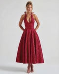 Textured Jacquard Halterneck Midi Dress Women UK – Evening Gown Cocktail Attire, Wedding Guest