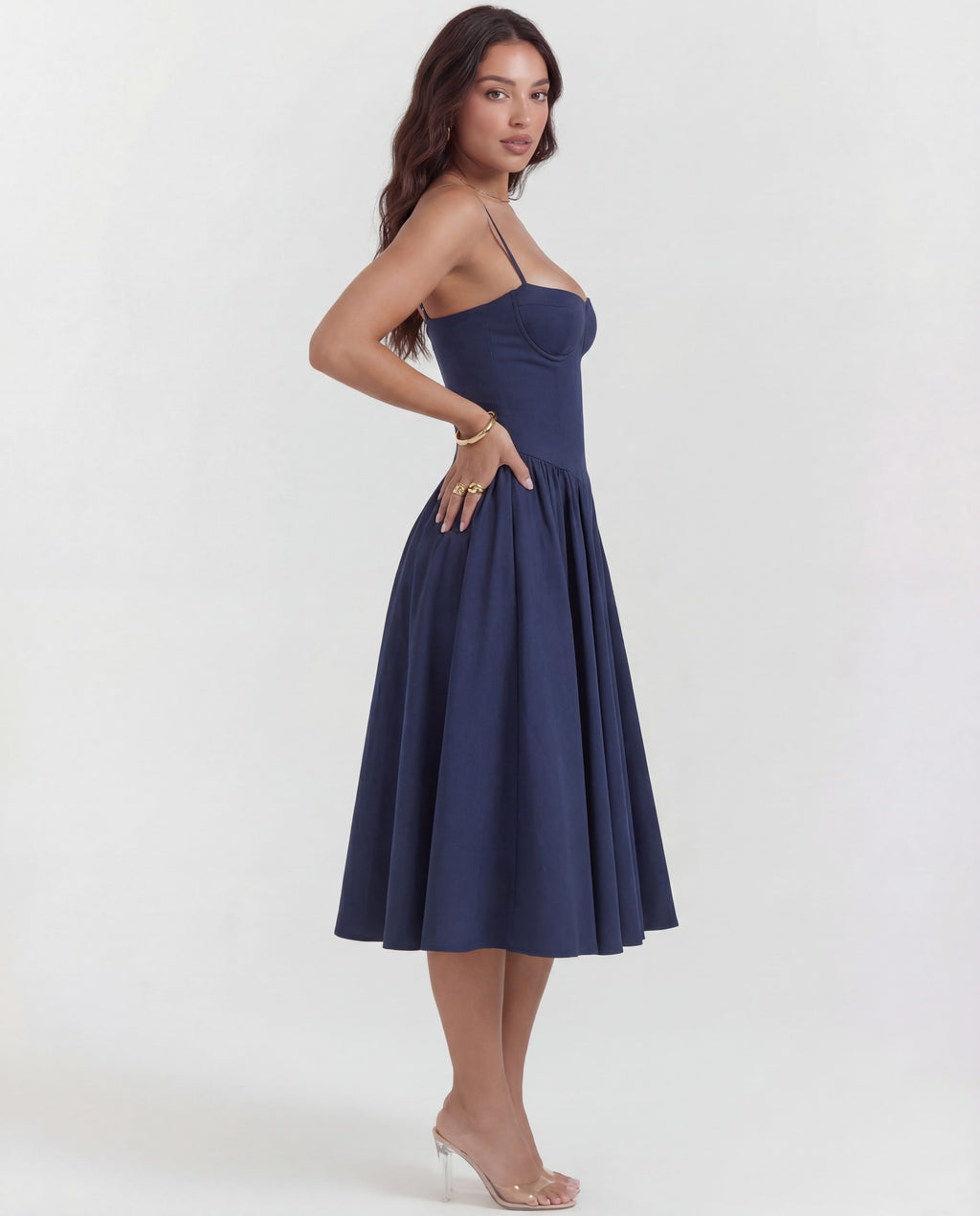 Underwired Sweetheart Neckline Midi Dress Women UK – Wedding Guest Cocktail Evening Gown, Garden Party