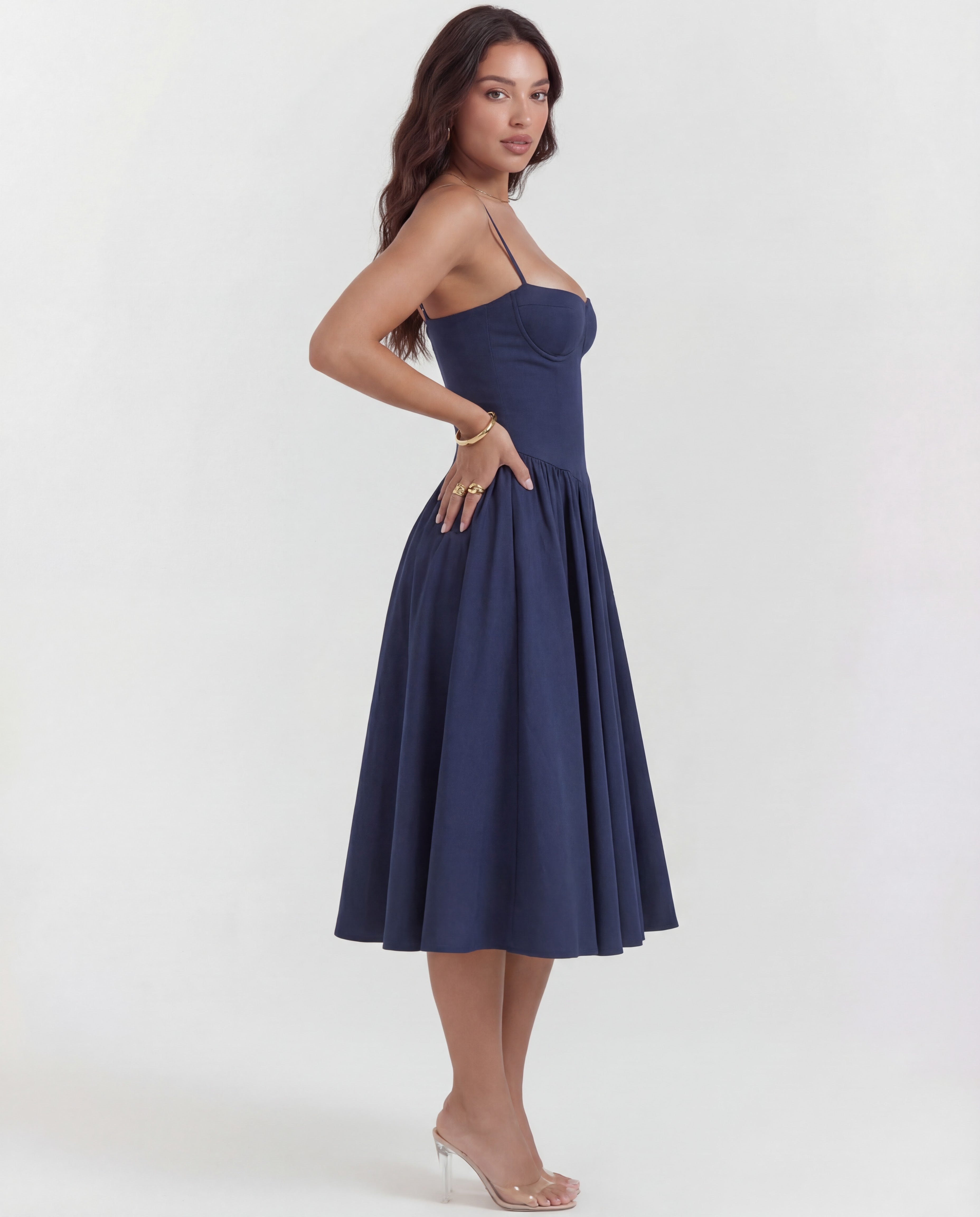 Underwired Sweetheart Neckline Midi Dress Women UK – Wedding Guest Cocktail Evening Gown, Garden Party