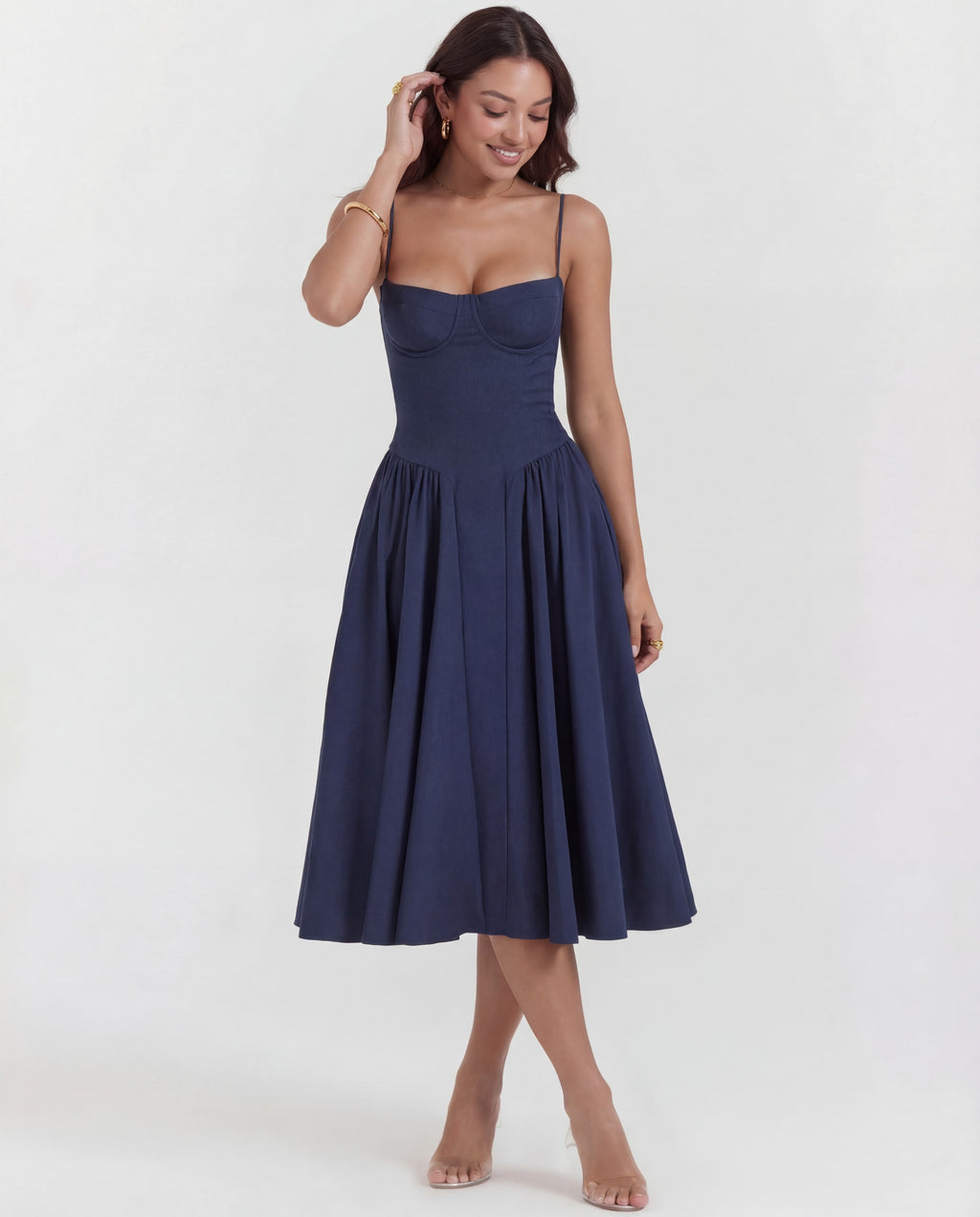 Underwired Sweetheart Neckline Midi Dress Women UK – Wedding Guest Cocktail Evening Gown, Garden Party