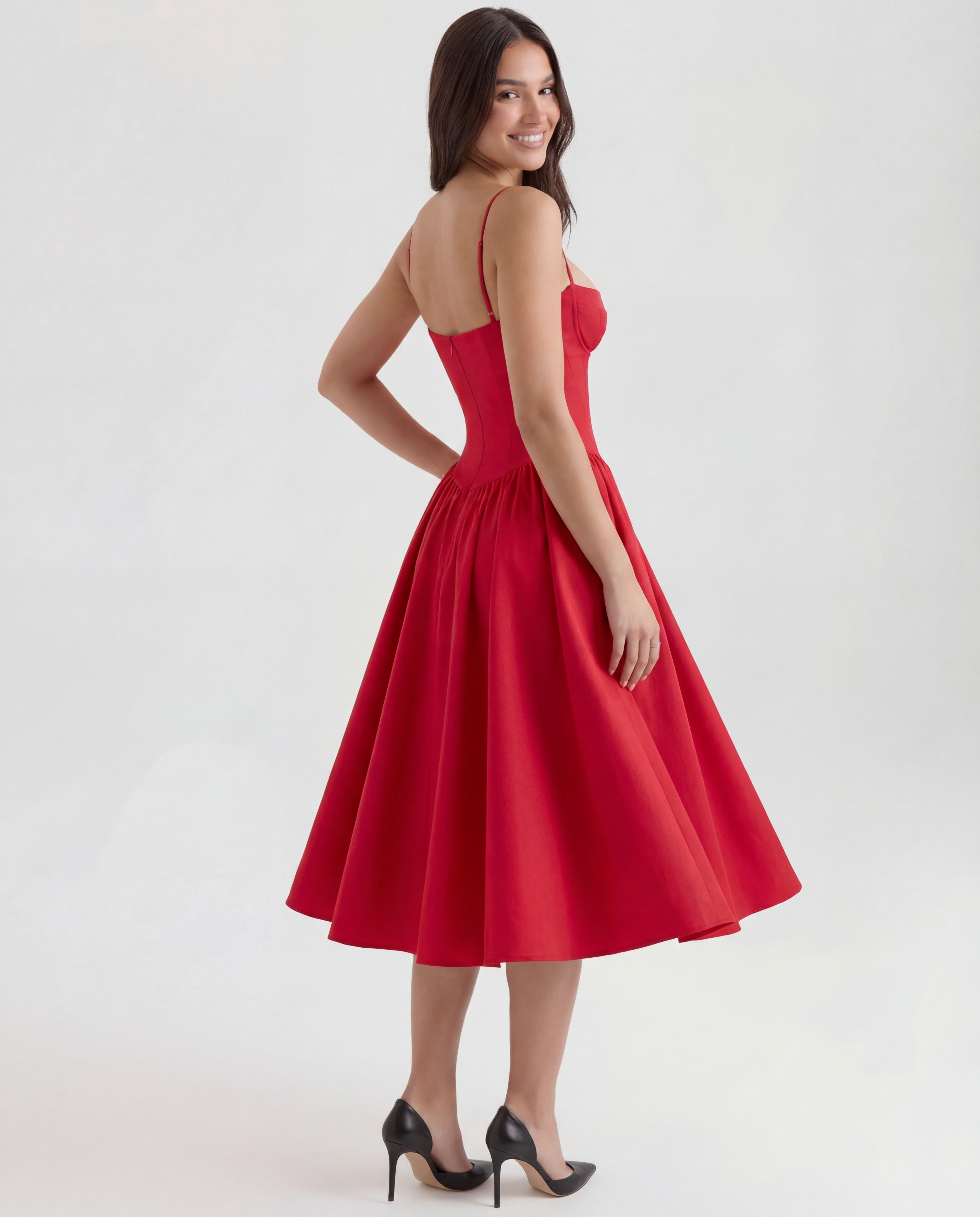 Underwired Sweetheart Neckline Midi Dress Women UK – Wedding Guest Cocktail Evening Gown, Garden Party