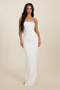 White Knit Strapless Maxi Dress UK – Formal Occasion Evening Gown, Wedding Guest