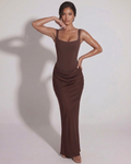 Maxi Dress with Structured Lace-Up Design - Elegant Evening Wear in Midnight