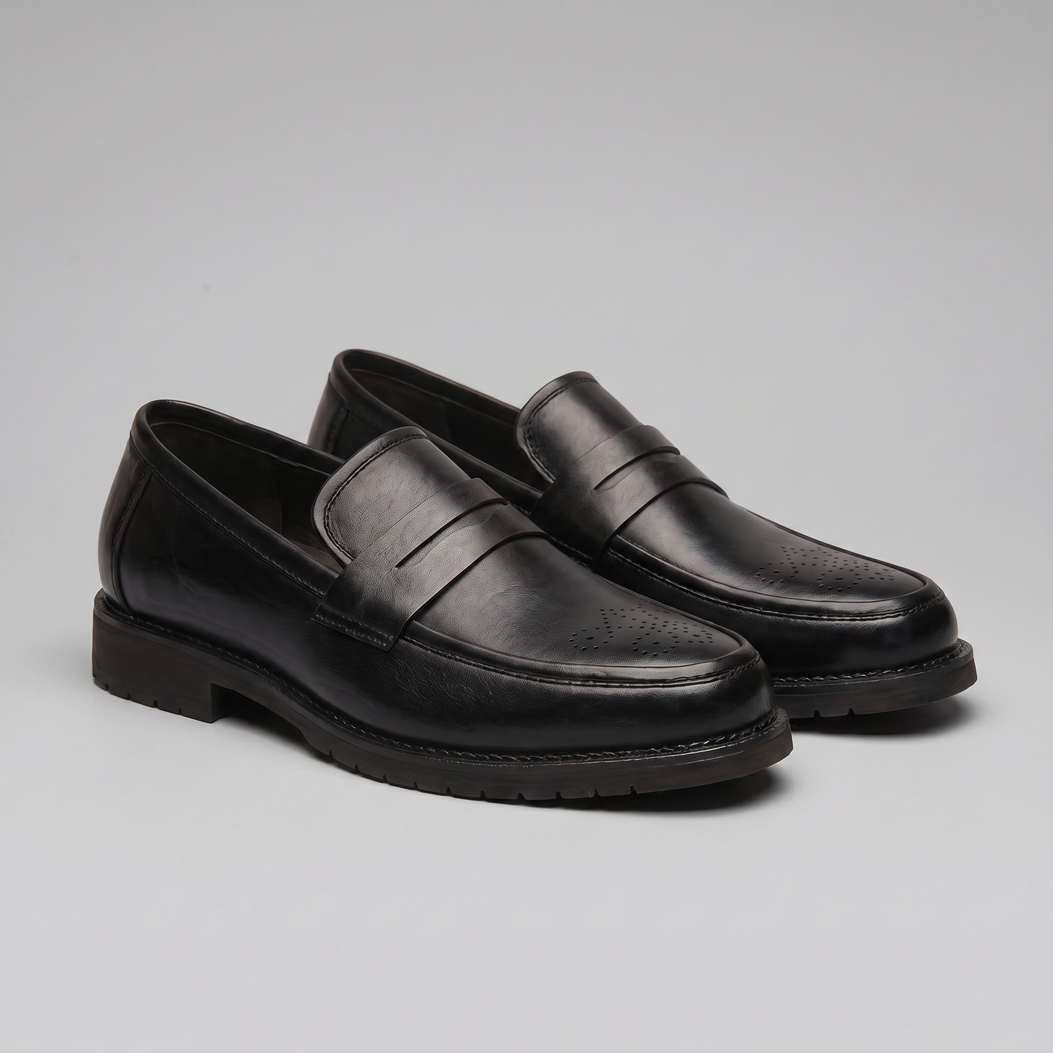 Men's Brogue Penny Loafers - Leather Casual Dress Shoes for Everyday Wear