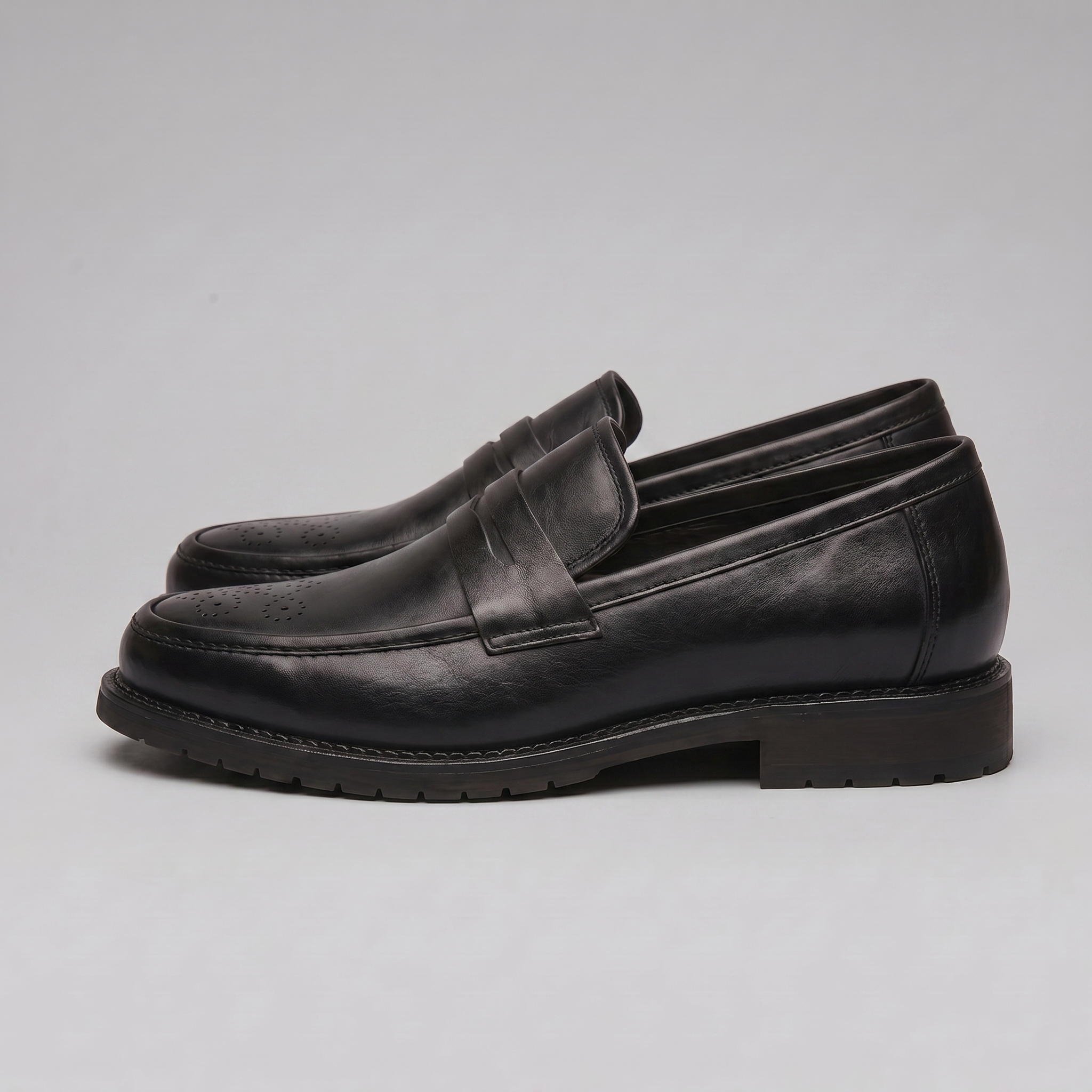 Men's Brogue Penny Loafers - Leather Casual Dress Shoes for Everyday Wear
