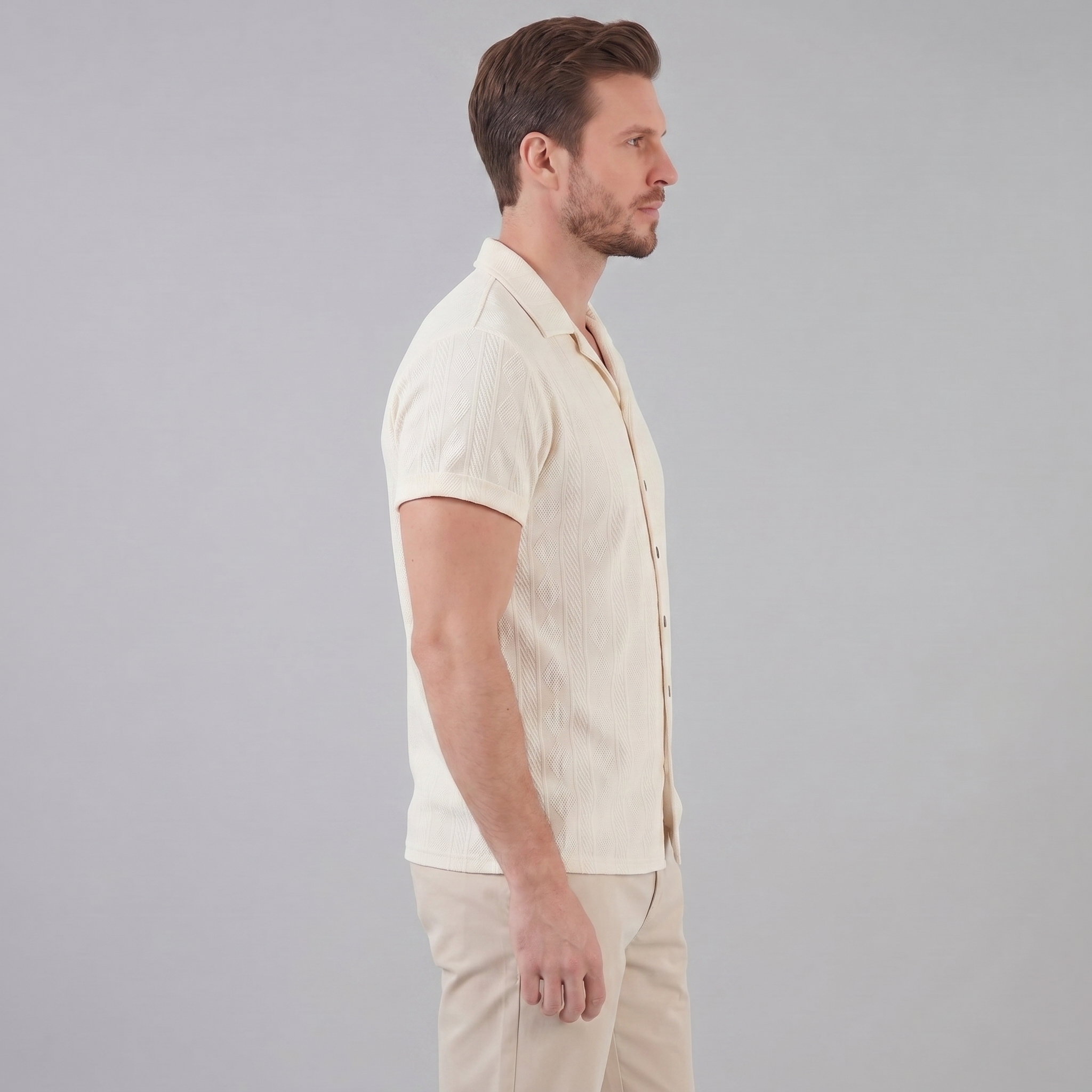 Men's Camp Collar Button-Up Shirt - Casual Cotton Short Sleeve Top