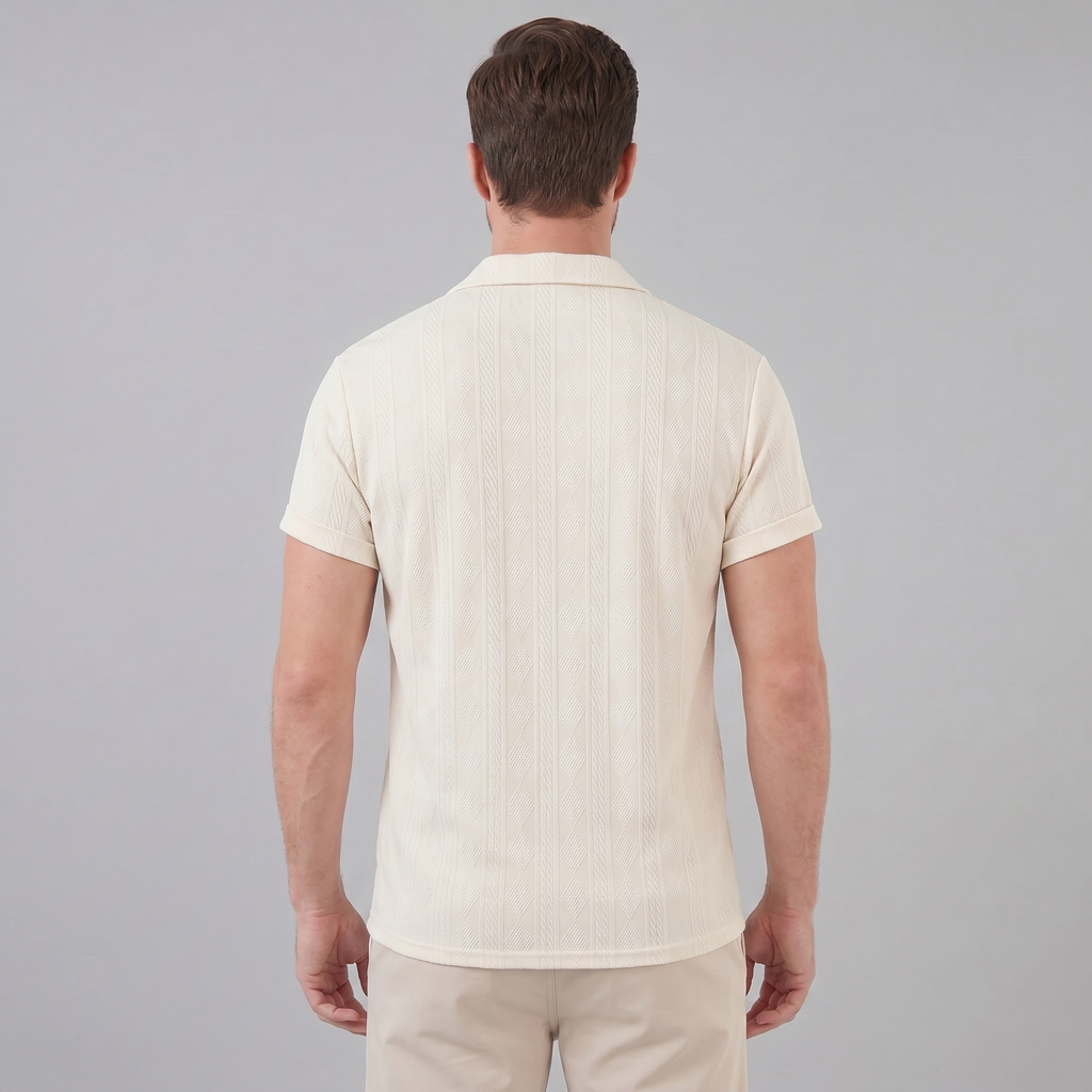 Men's Camp Collar Button-Up Shirt - Casual Cotton Short Sleeve Top