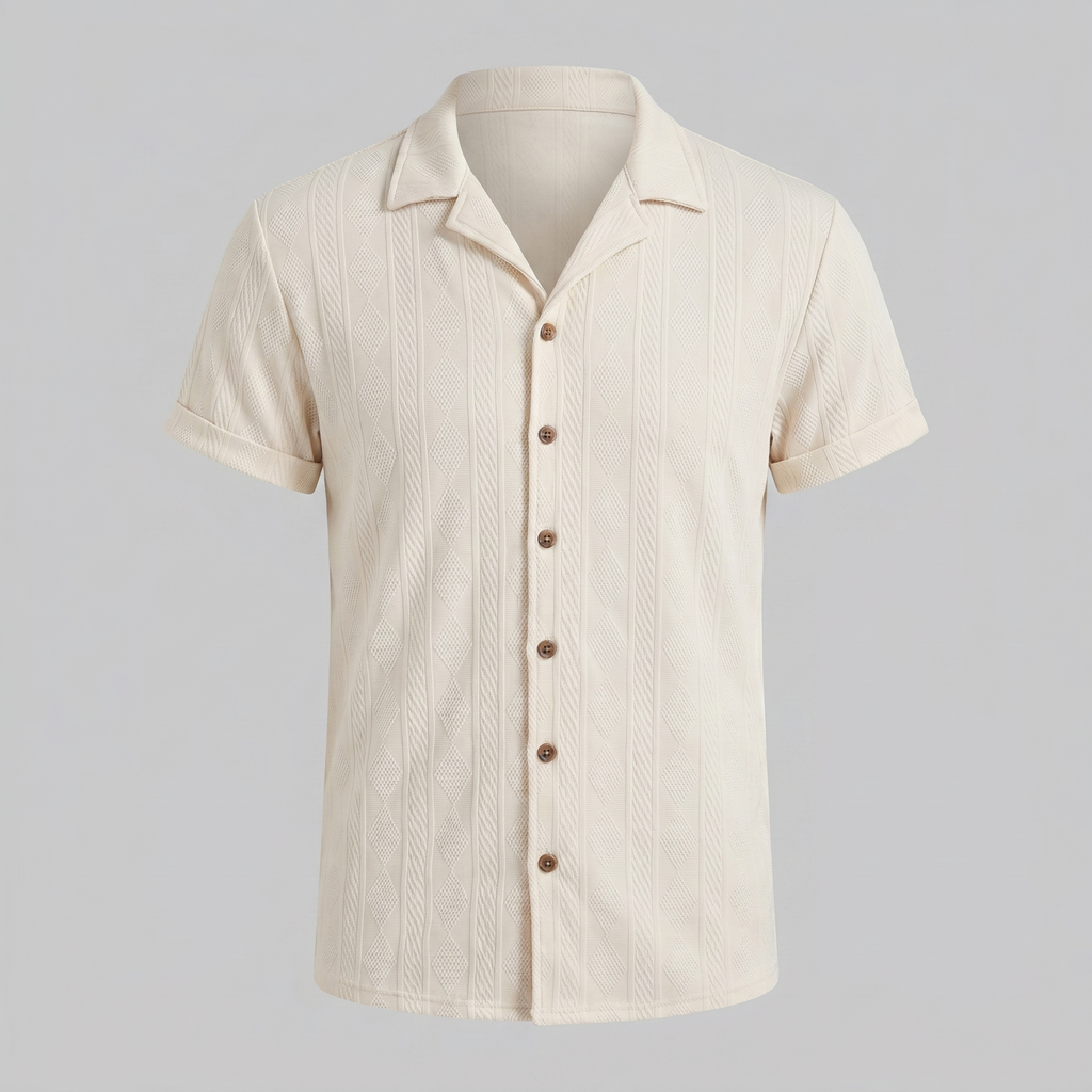 Men's Camp Collar Button-Up Shirt - Casual Cotton Short Sleeve Top