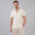 Men's Camp Collar Button-Up Shirt - Casual Cotton Short Sleeve Top