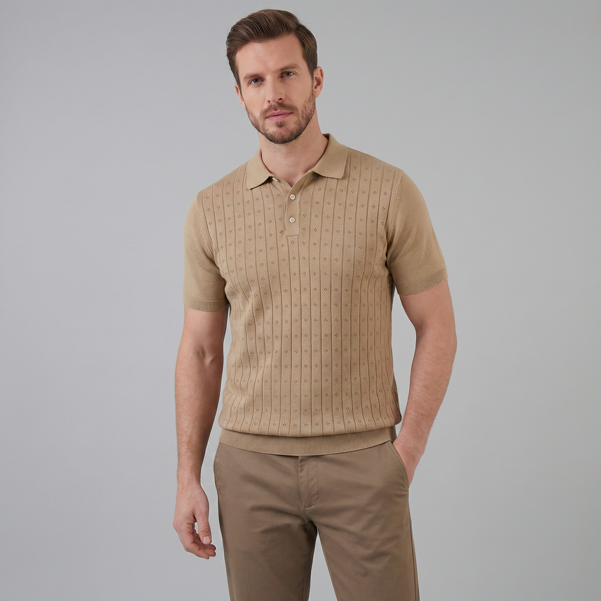 Men's Casual Polo Shirt - Short-Sleeved Cotton Blend for Everyday Wear