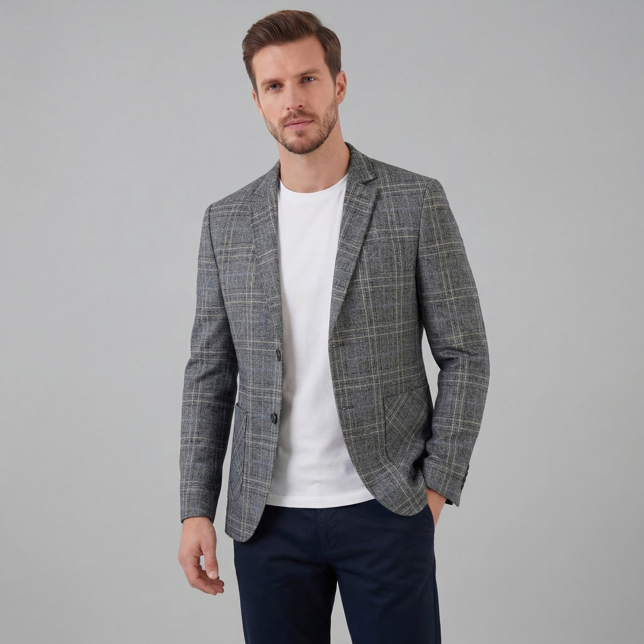 Men's Checked Blazer Jacket - Lightweight Fabric - Smart Casual Wear