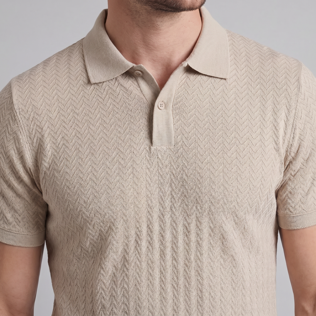 Men's Chevron Knit Polo Shirt - Comfortable Casual Wear for Everyday Style