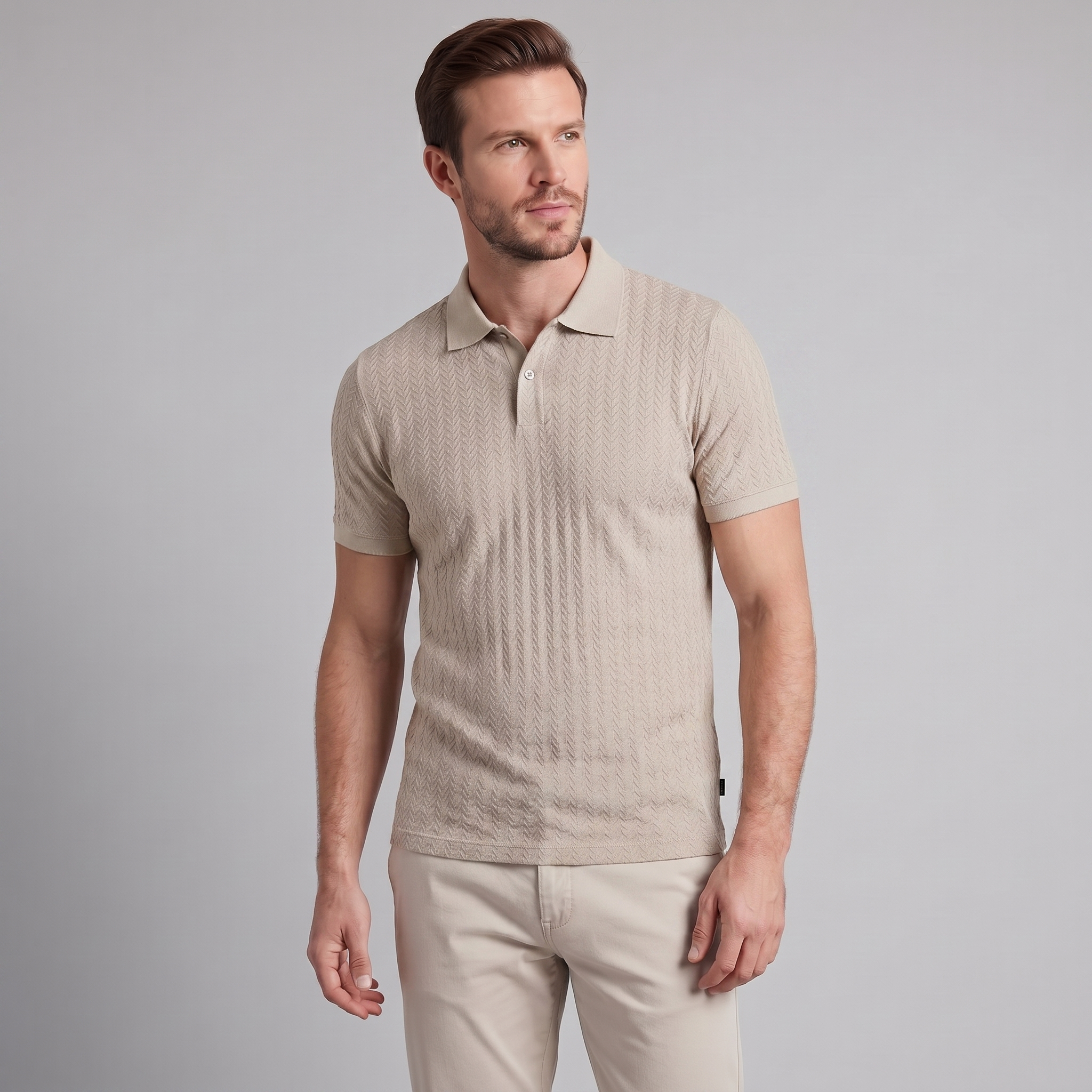 Men's Chevron Knit Polo Shirt - Comfortable Casual Wear for Everyday Style