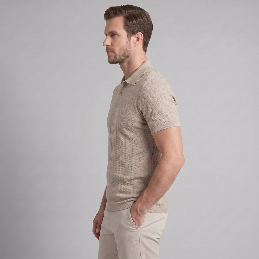 Men's Chevron Knit Polo Shirt - Comfortable Casual Wear for Everyday Style