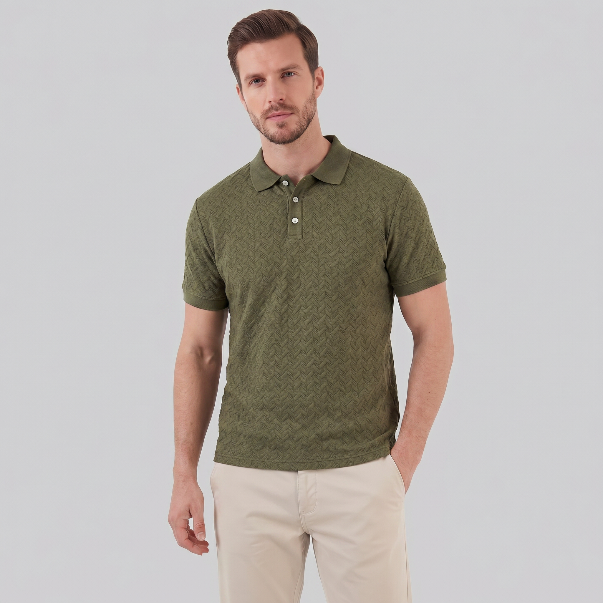 Men's Chevron Knit Polo Shirt - Comfortable Casual Wear for Everyday Style