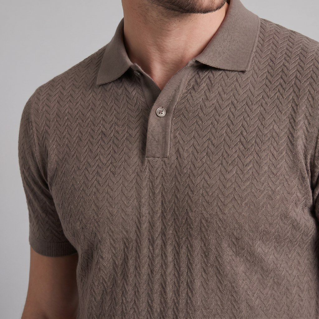 Men's Chevron Knit Polo Shirt - Comfortable Casual Wear for Everyday Style