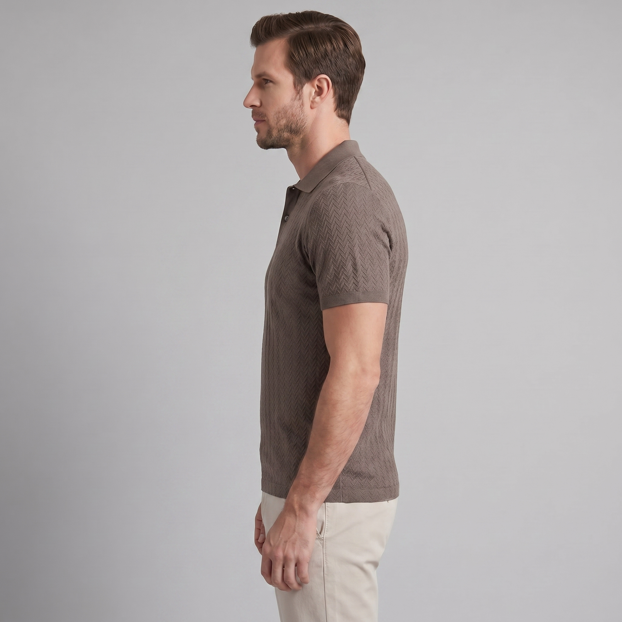 Men's Chevron Knit Polo Shirt - Comfortable Casual Wear for Everyday Style