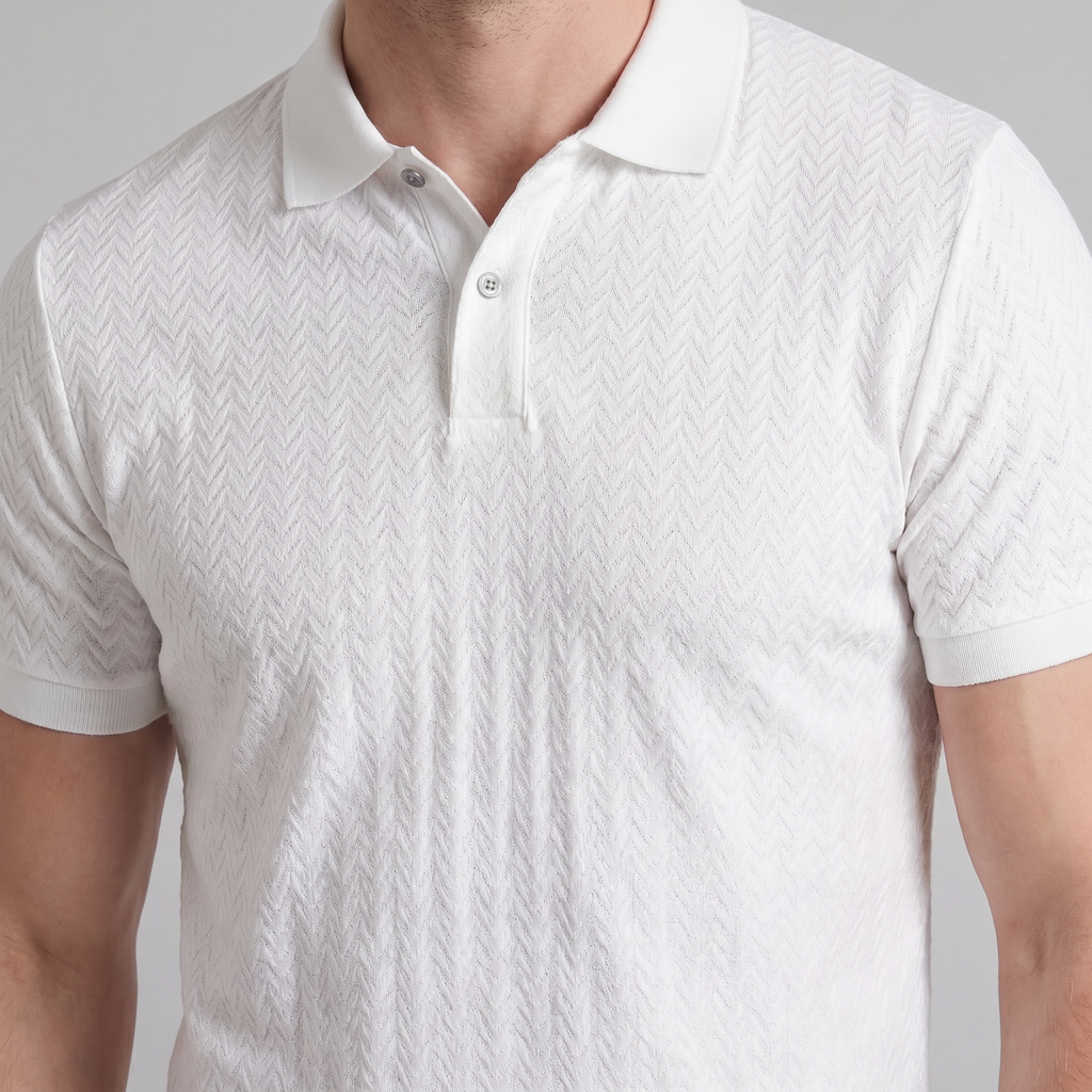 Men's Chevron Knit Polo Shirt - Comfortable Casual Wear for Everyday Style