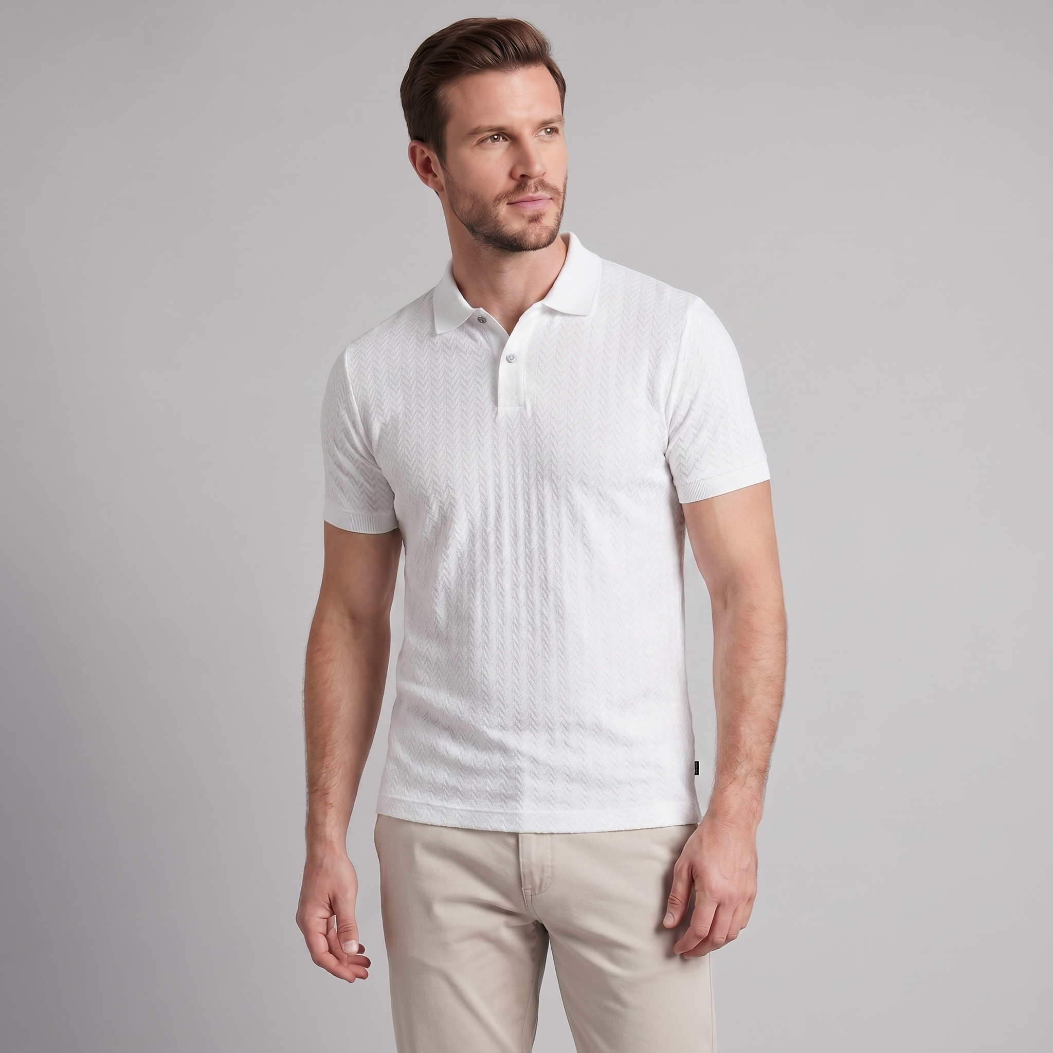 Men's Chevron Knit Polo Shirt - Comfortable Casual Wear for Everyday Style