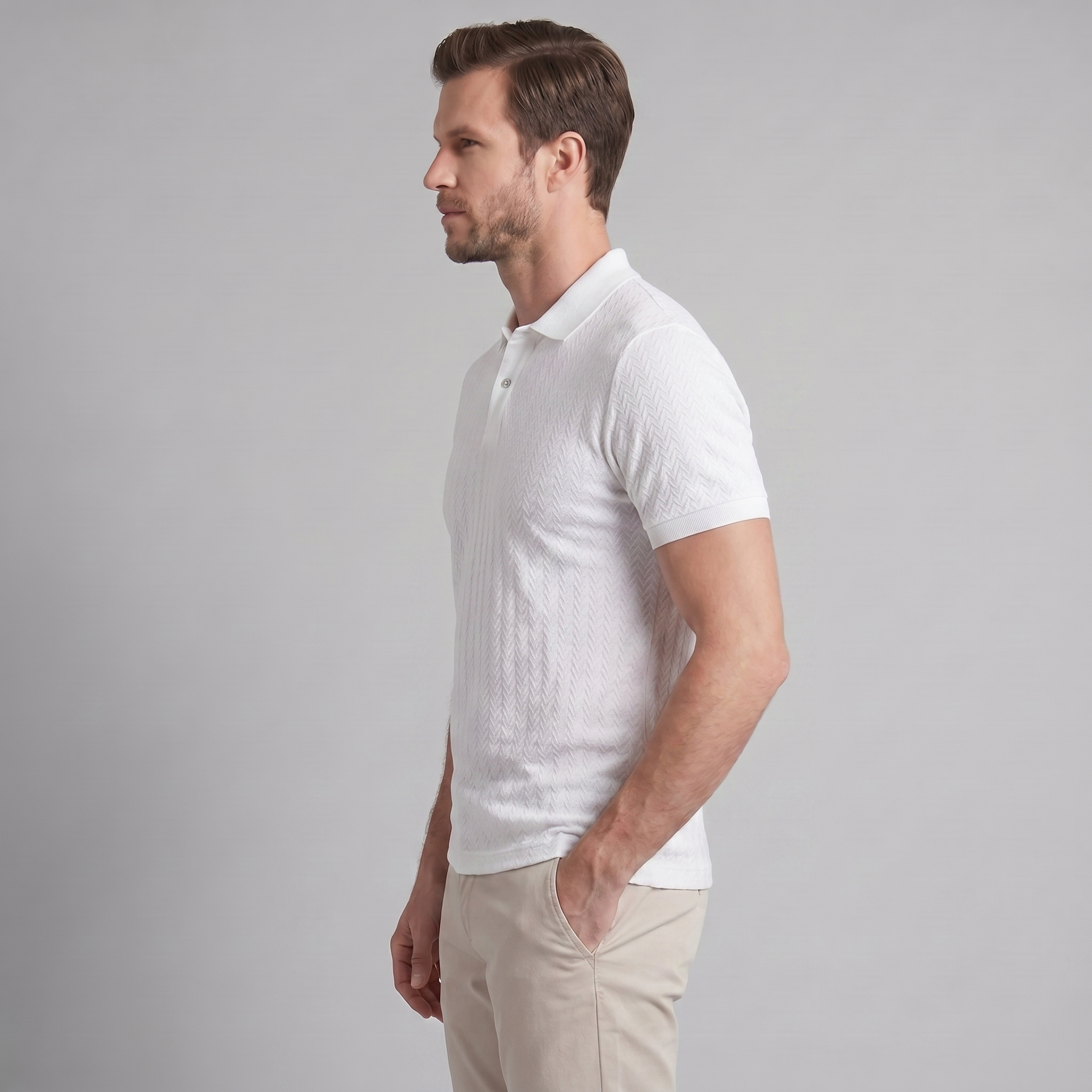 Men's Chevron Knit Polo Shirt - Comfortable Casual Wear for Everyday Style