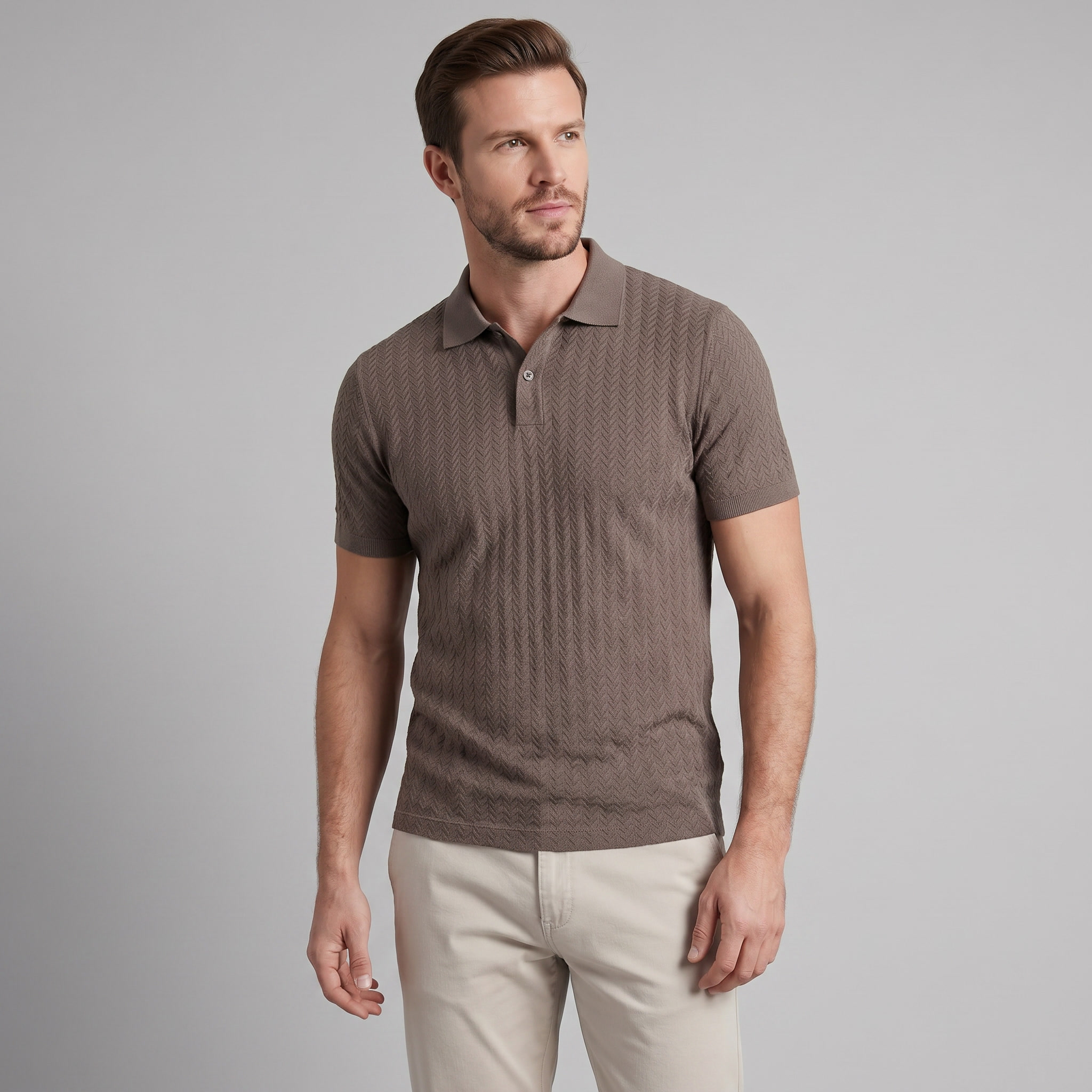 Men's Chevron Knit Polo Shirt - Comfortable Casual Wear for Everyday Style