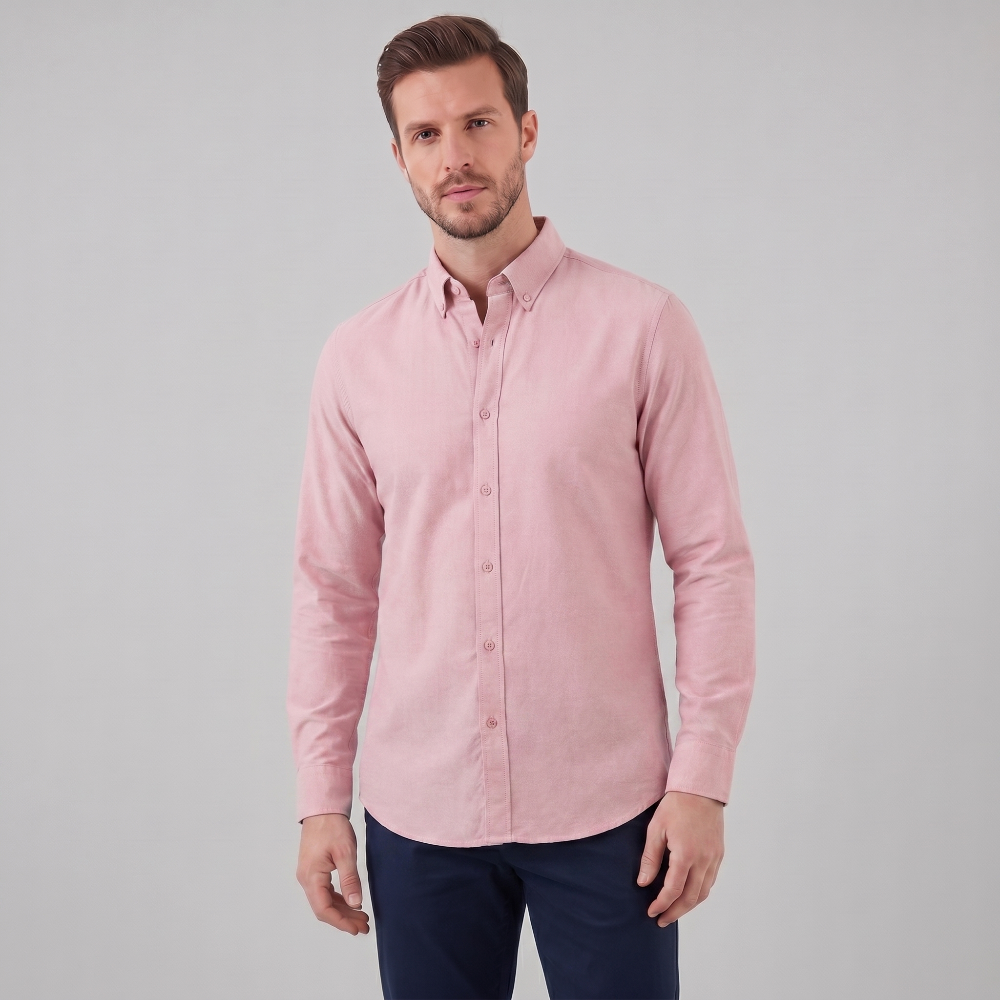 Men's Cotton Oxford Button-Down Dress Shirt for Formal and Casual Wear