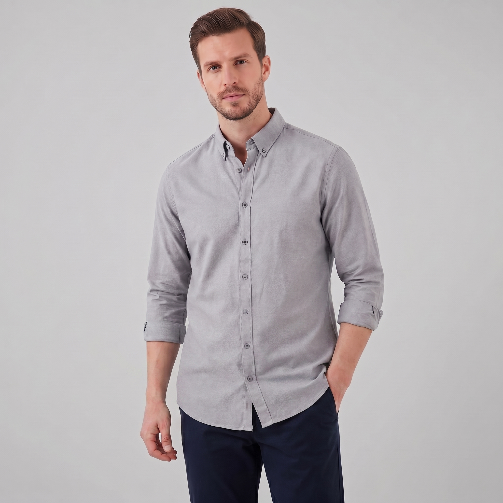Men's Cotton Oxford Button-Down Dress Shirt for Formal and Casual Wear