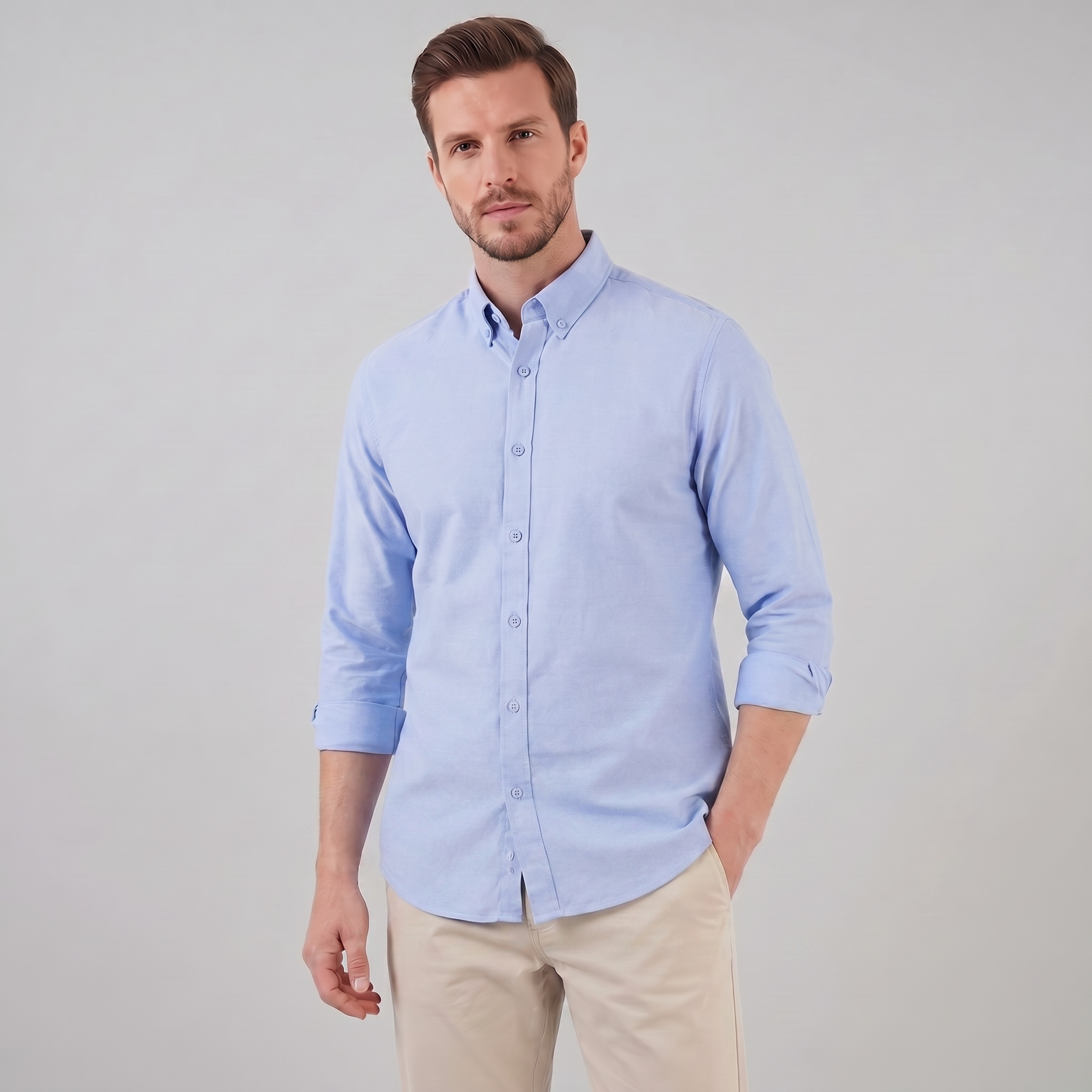 Men's Cotton Oxford Button-Down Dress Shirt for Formal and Casual Wear