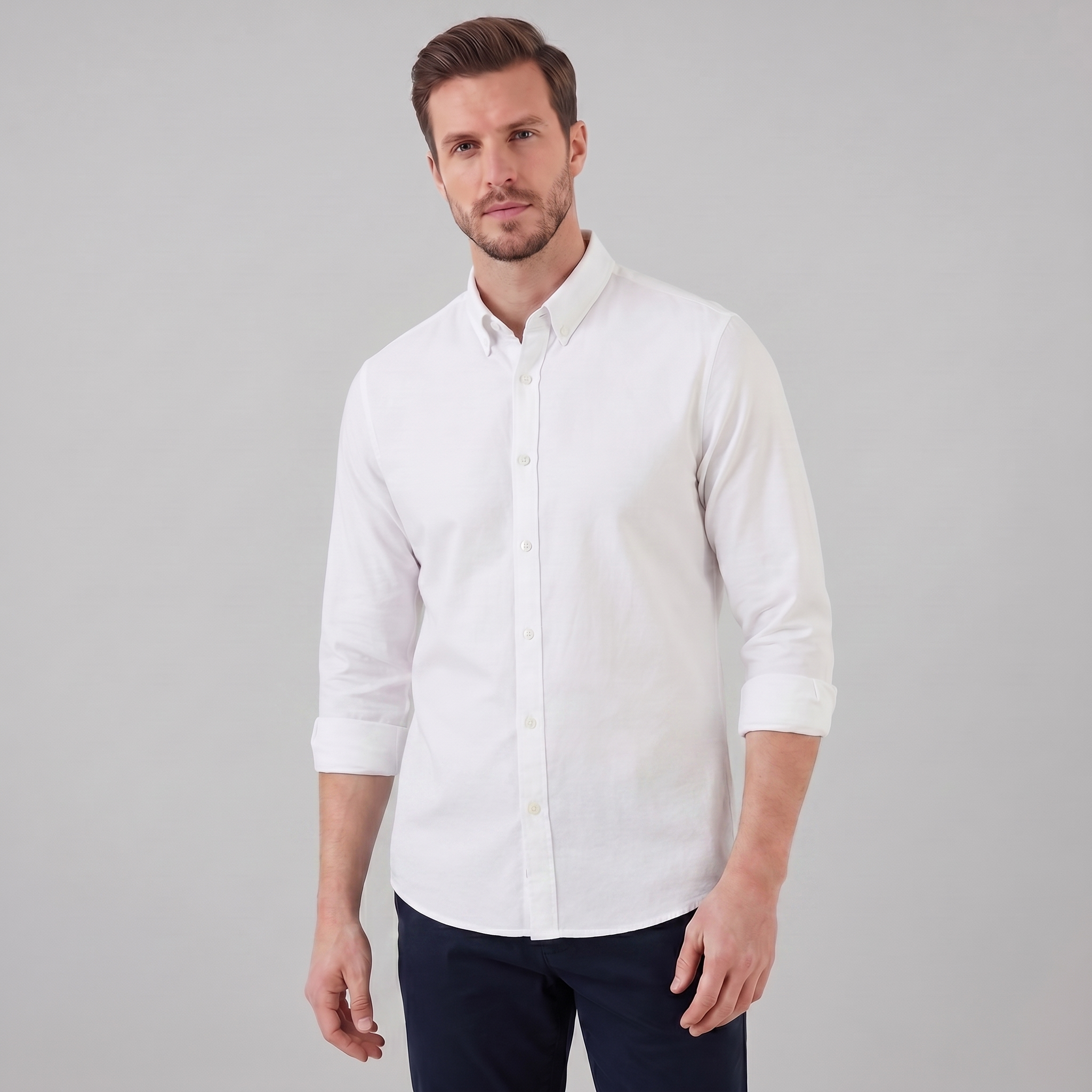 Men's Cotton Oxford Button-Down Dress Shirt for Formal and Casual Wear