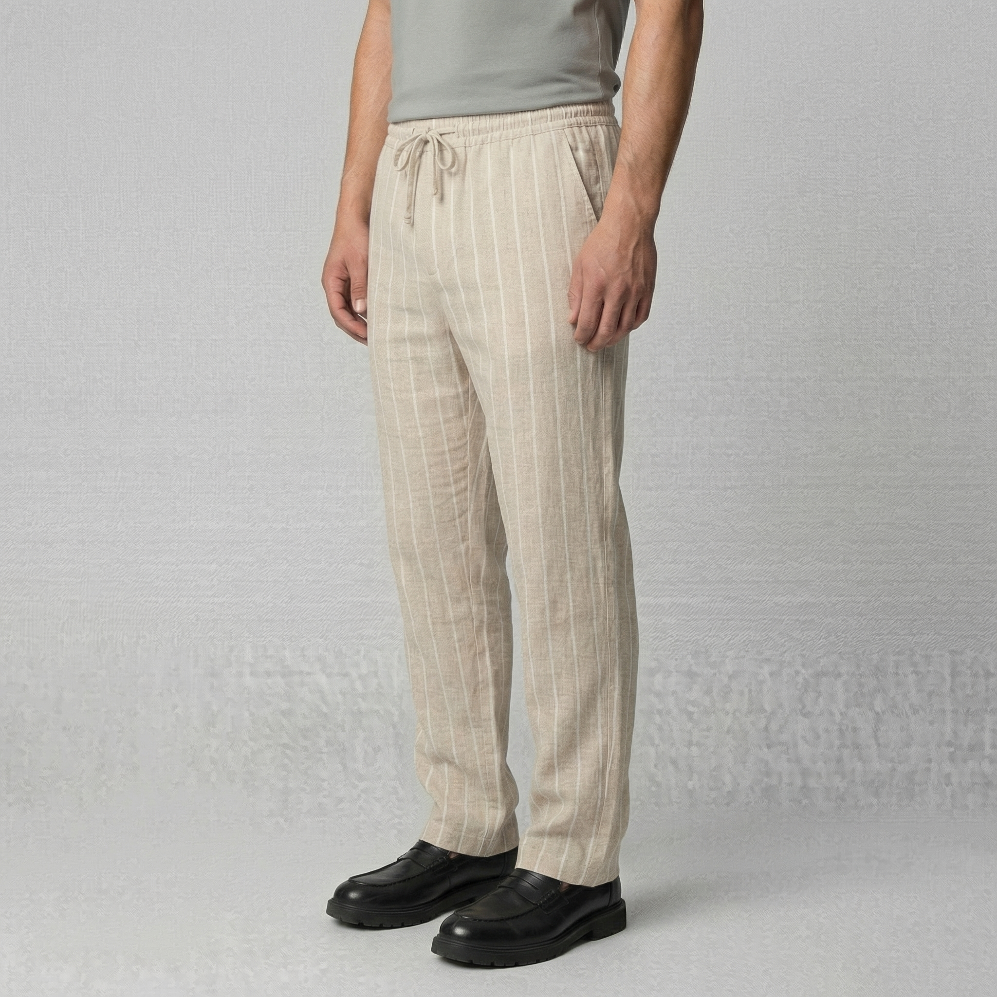 Men's Drawstring Waist Trousers - Comfortable Casual Pants for Everyday Wear