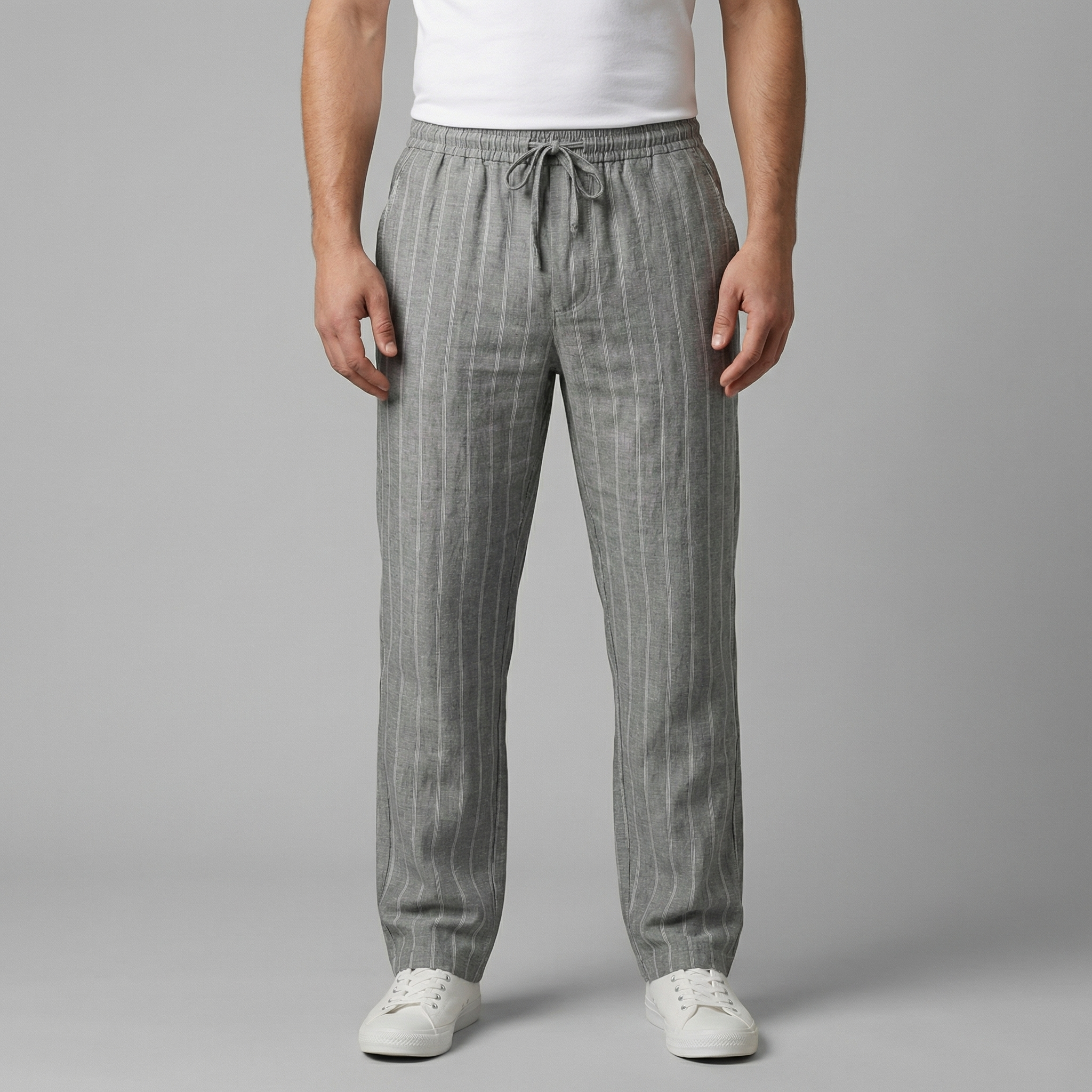 Men's Drawstring Waist Trousers - Comfortable Casual Pants for Everyday Wear