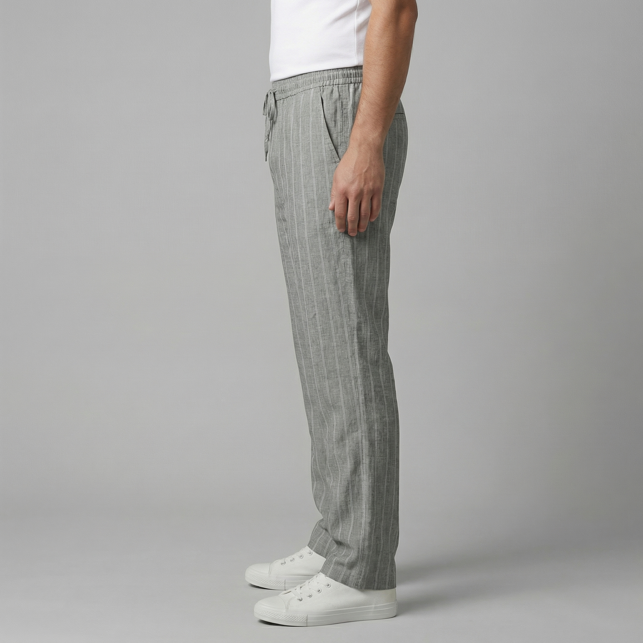 Men's Drawstring Waist Trousers - Comfortable Casual Pants for Everyday Wear