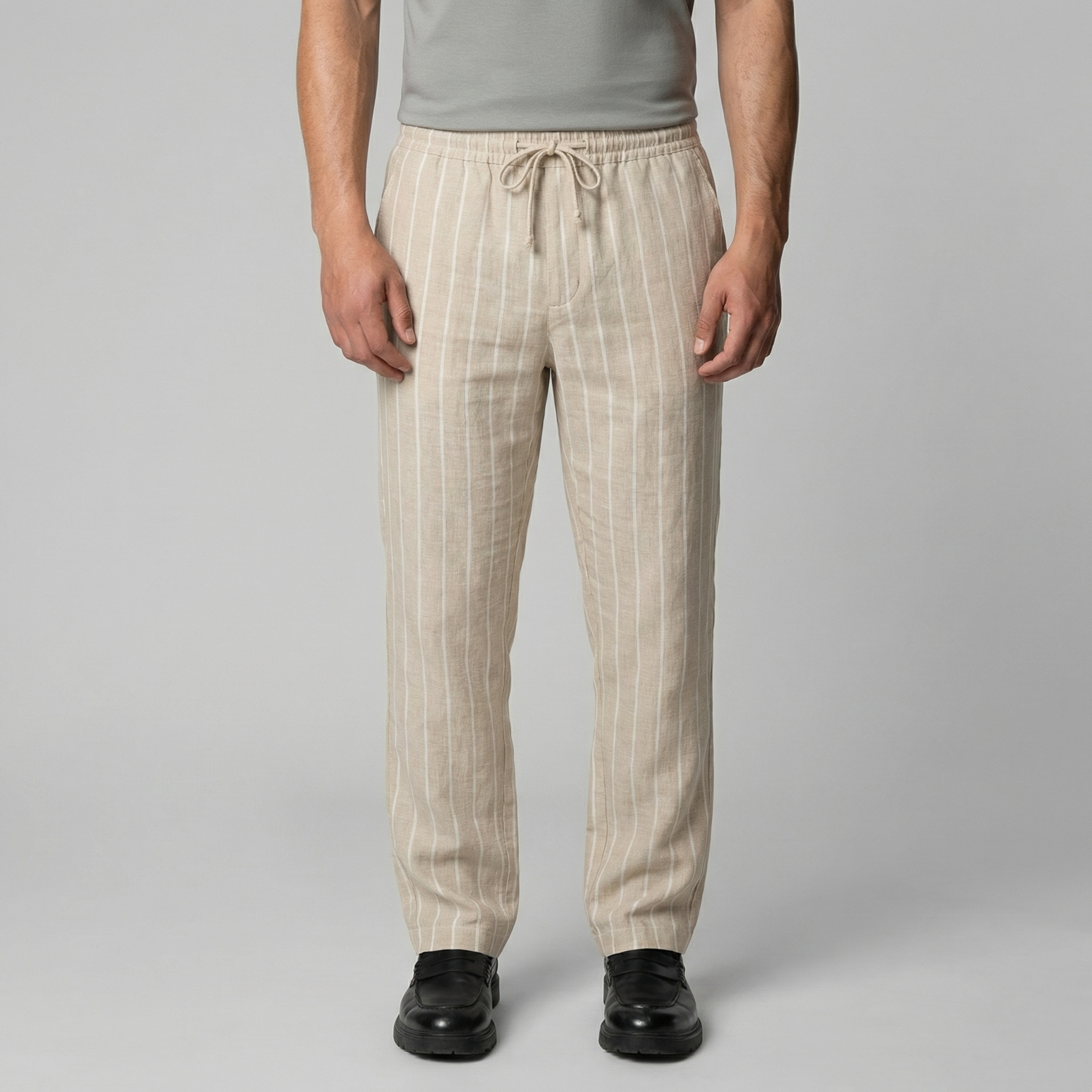 Men's Drawstring Waist Trousers - Comfortable Casual Pants for Everyday Wear