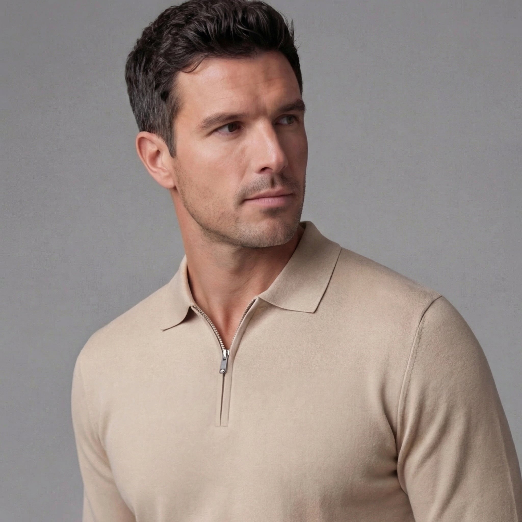 Men's Half Zip Polo Shirt - Lightweight Cotton Blend - Casual Wear