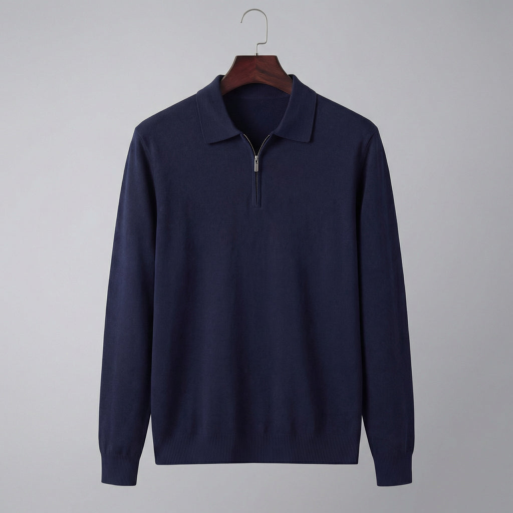 Men's Half Zip Polo Shirt - Lightweight Cotton Blend - Casual Wear - Various Colors