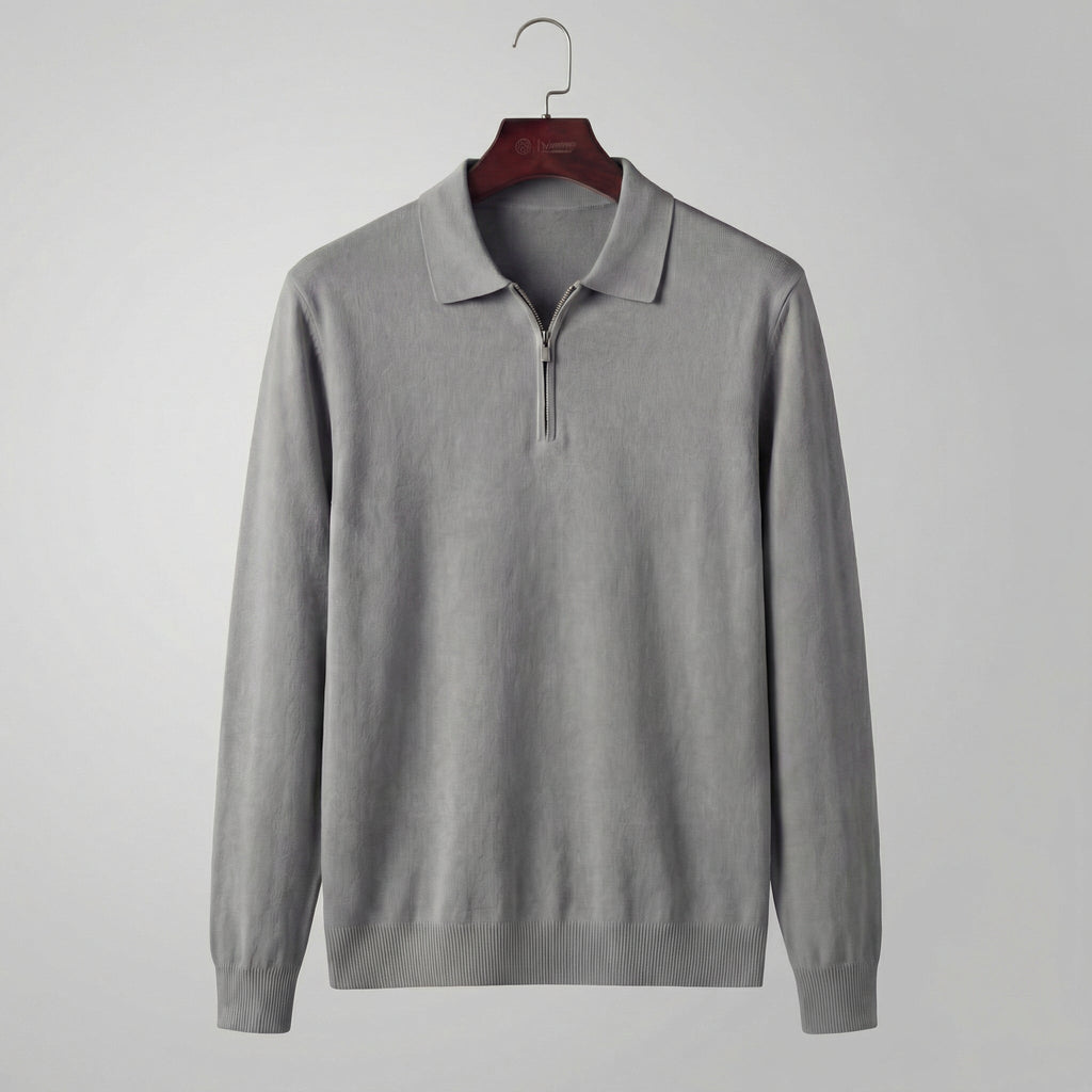 Men's Half Zip Polo Shirt - Lightweight Cotton Blend - Casual Wear - Various Colors