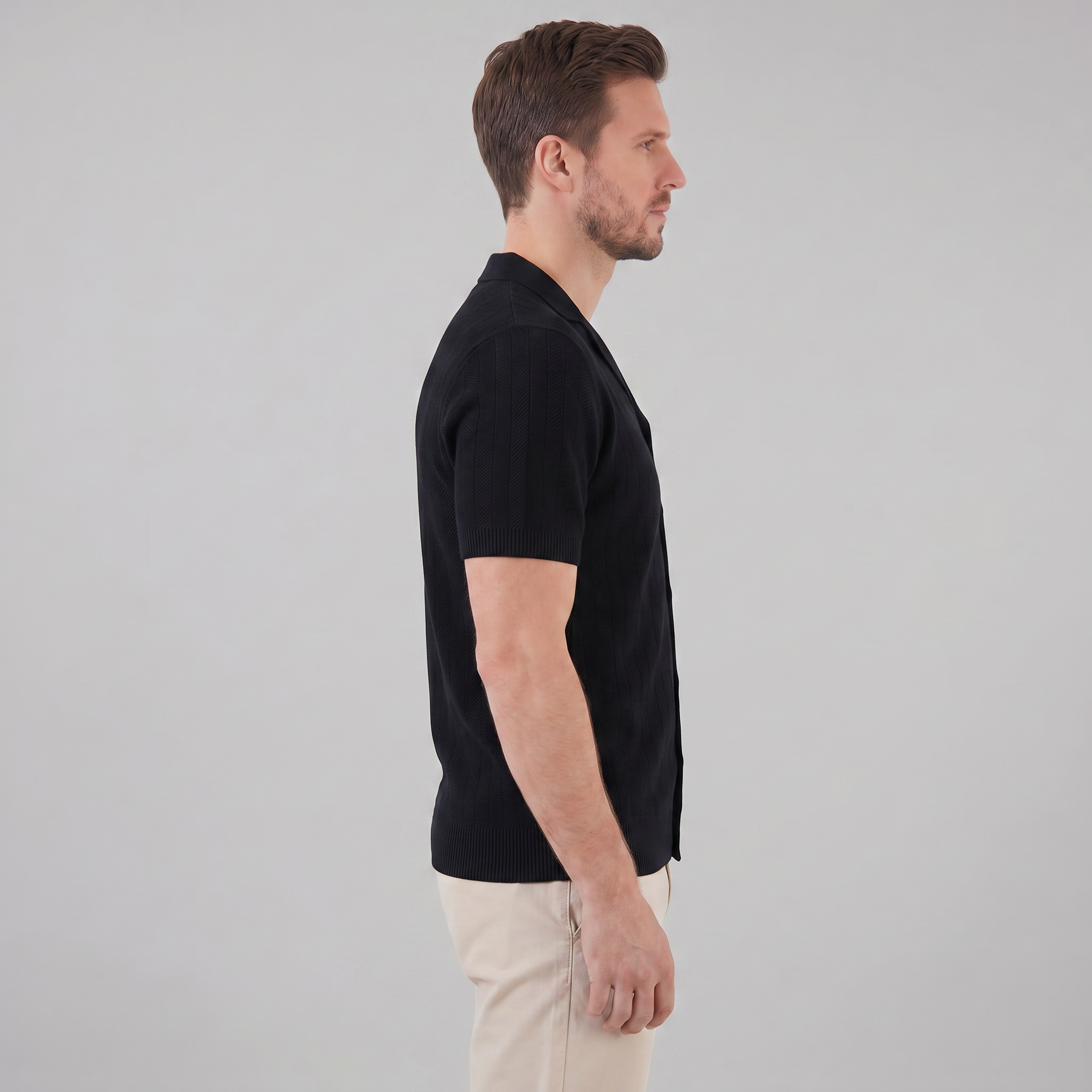 Men's Knit Button-Up Shirt - Soft Fabric, Casual Style for Everyday Wear