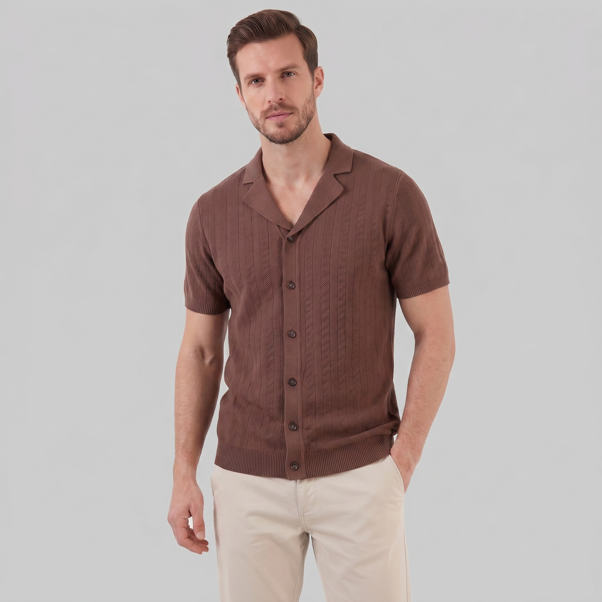 Men's Knit Button-Up Shirt - Soft Fabric, Casual Style for Everyday Wear