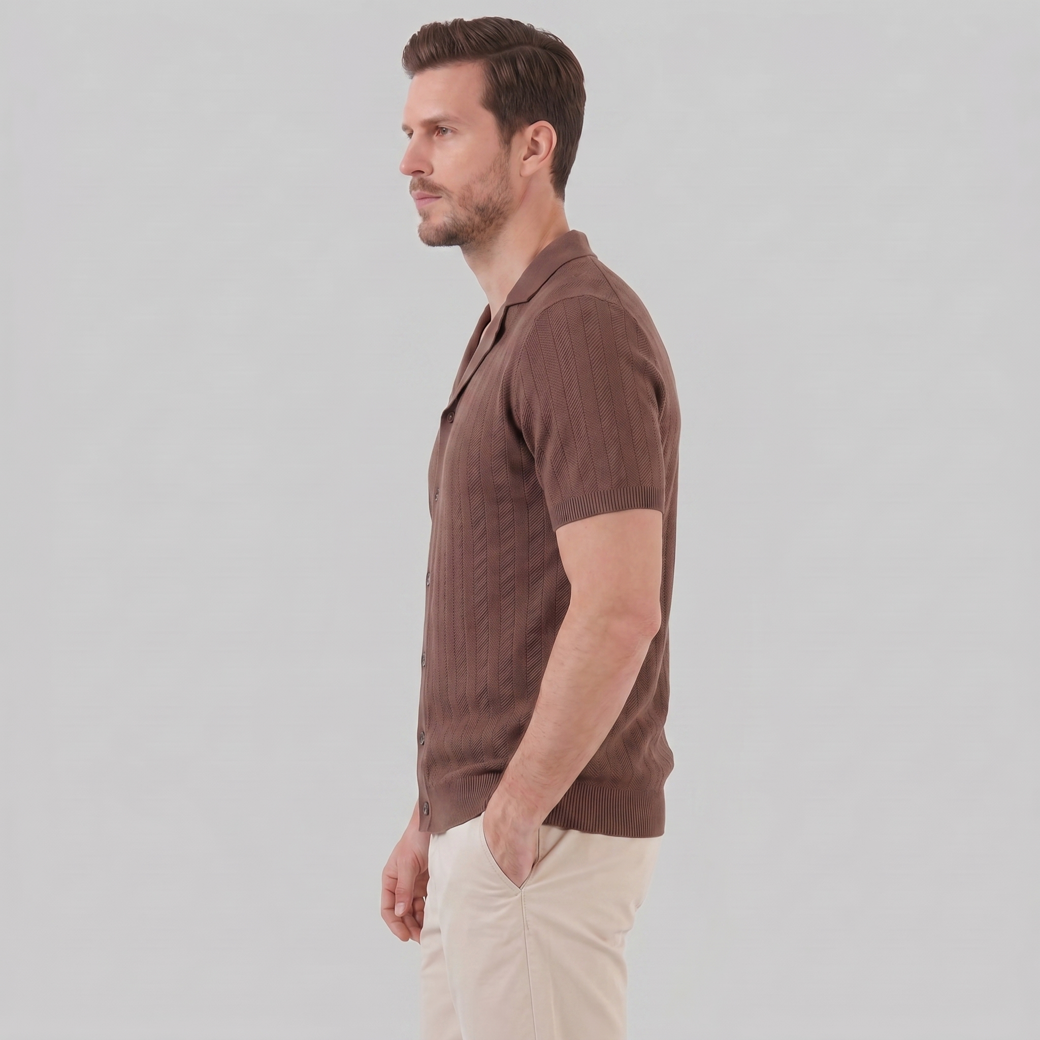 Men's Knit Button-Up Shirt - Soft Fabric, Casual Style for Everyday Wear
