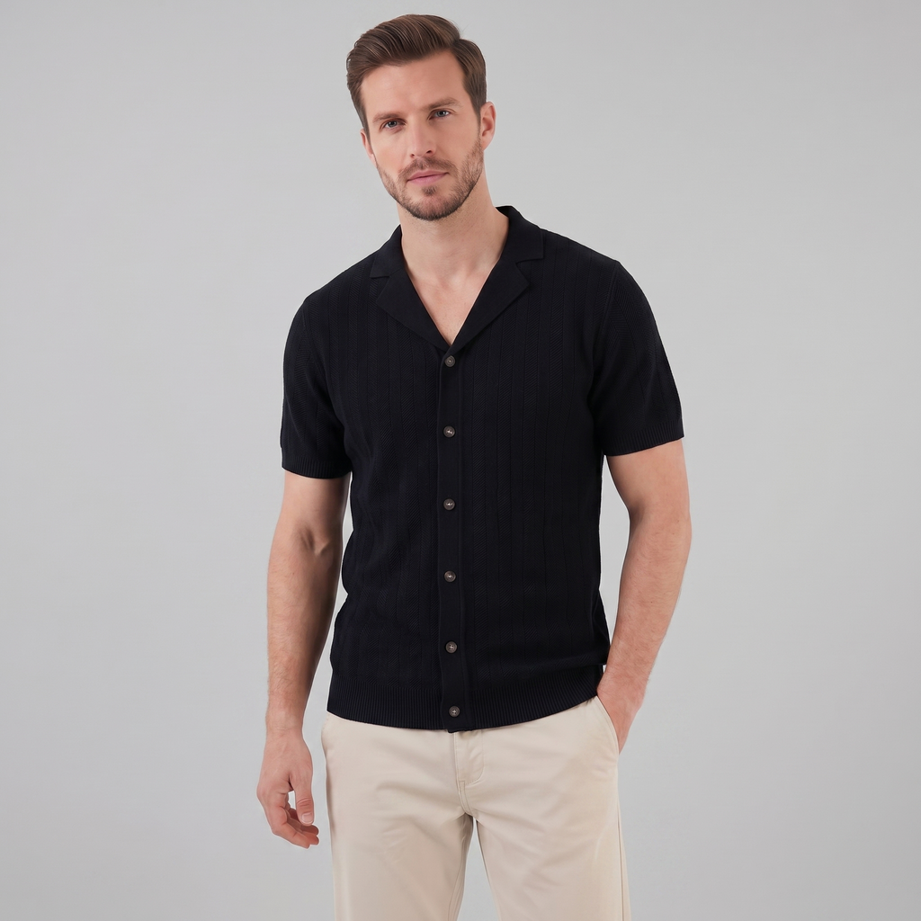 Men's Knit Button-Up Shirt - Soft Fabric, Casual Style for Everyday Wear