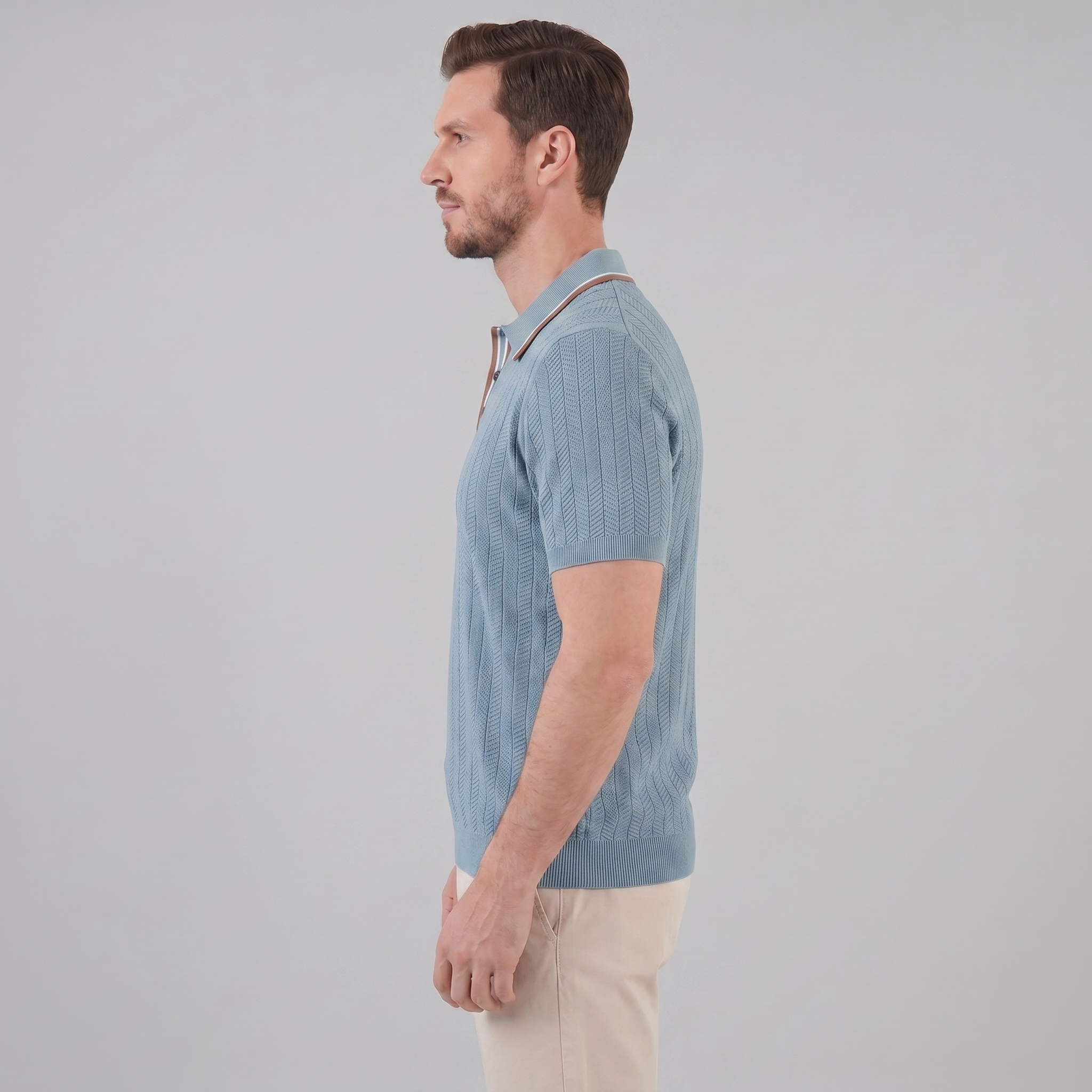 Men's Knit Polo Shirt - Contrast Collar, Casual Style for Everyday Wear