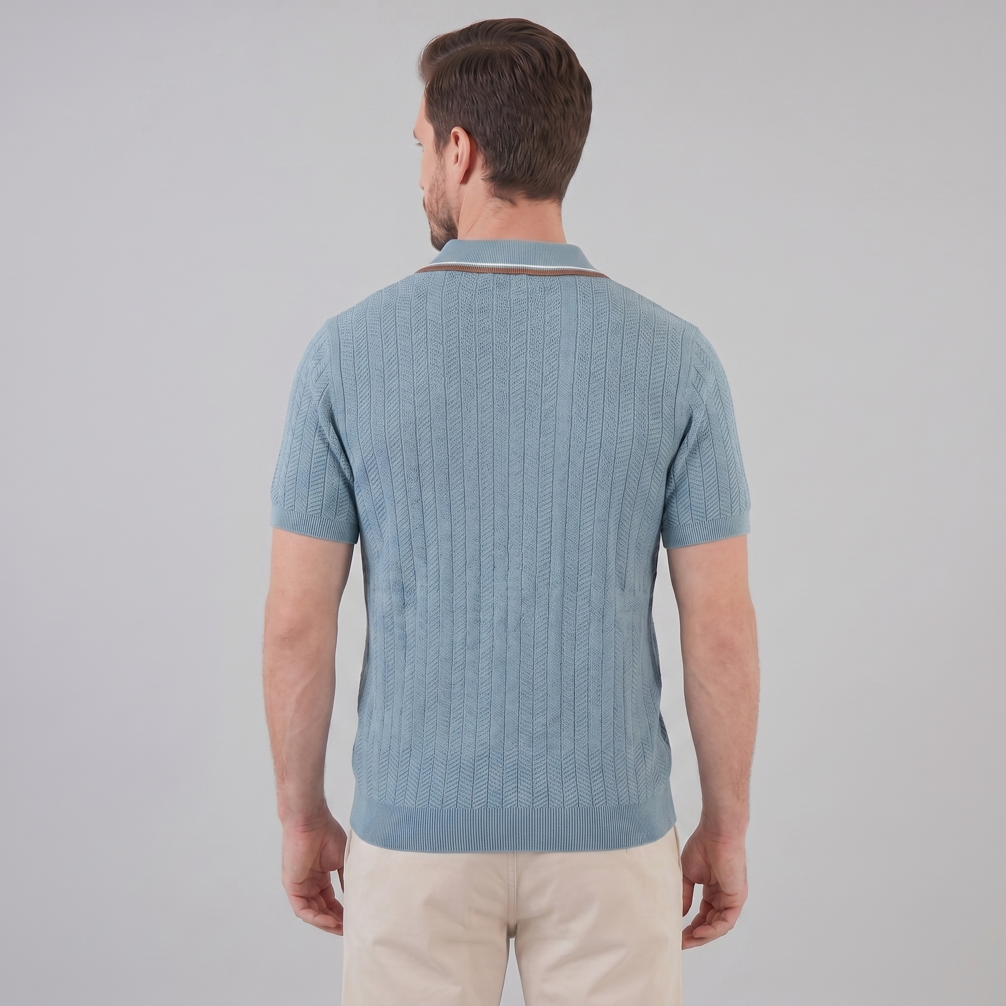 Men's Knit Polo Shirt - Contrast Collar, Casual Style for Everyday Wear